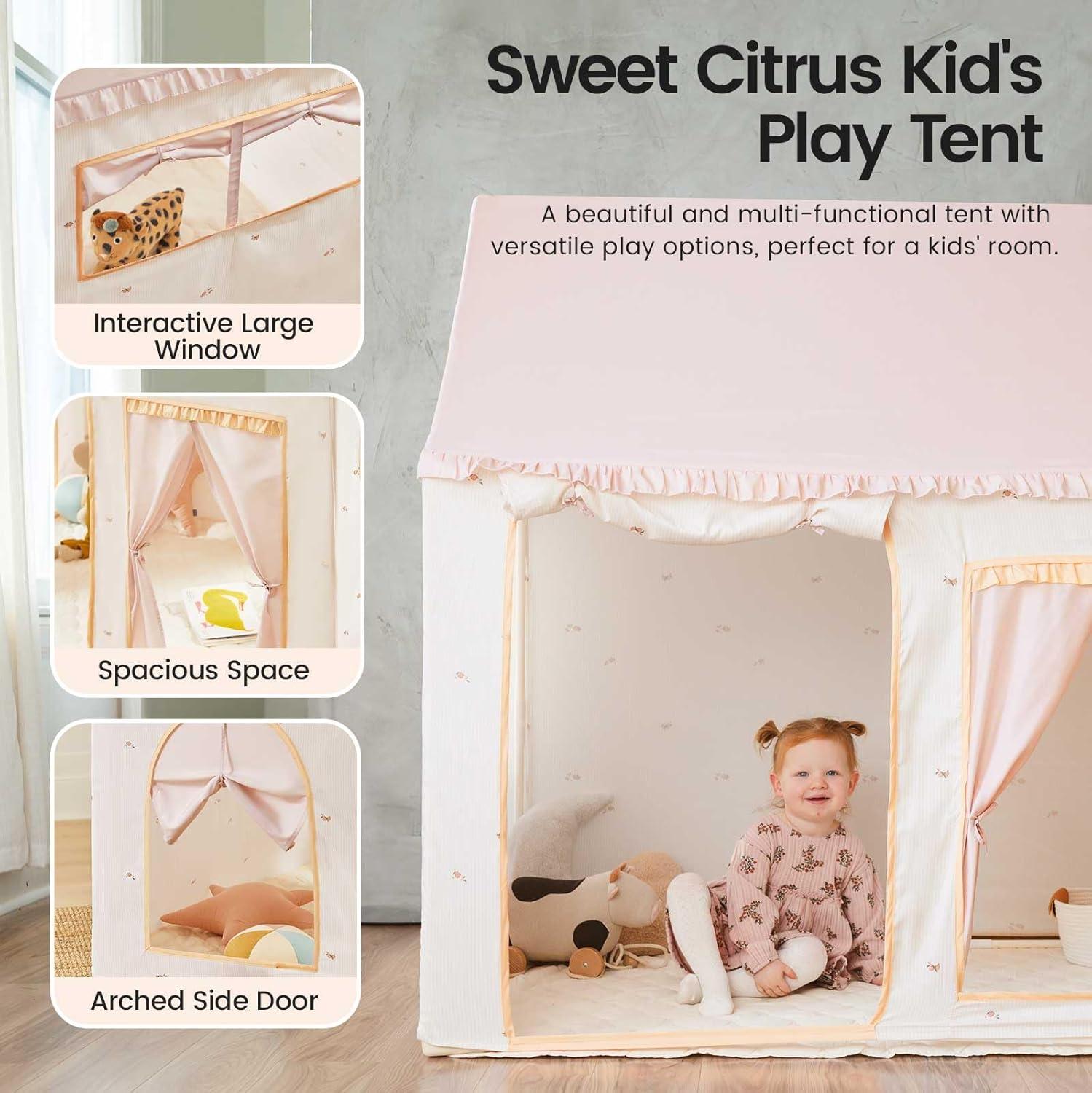 imageTiny Land Kids Tent with Mat Kids Play Tent for Toddlers Playhouse for Kid Indoor Ideal Toy Gift for 3 Girls Play Room FurniturePink and Creamy White