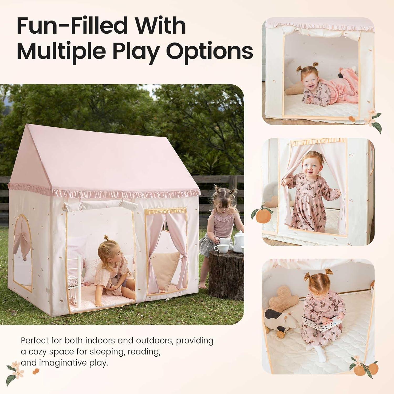 imageTiny Land Kids Tent with Mat Kids Play Tent for Toddlers Playhouse for Kid Indoor Ideal Toy Gift for 3 Girls Play Room FurniturePink and Creamy White