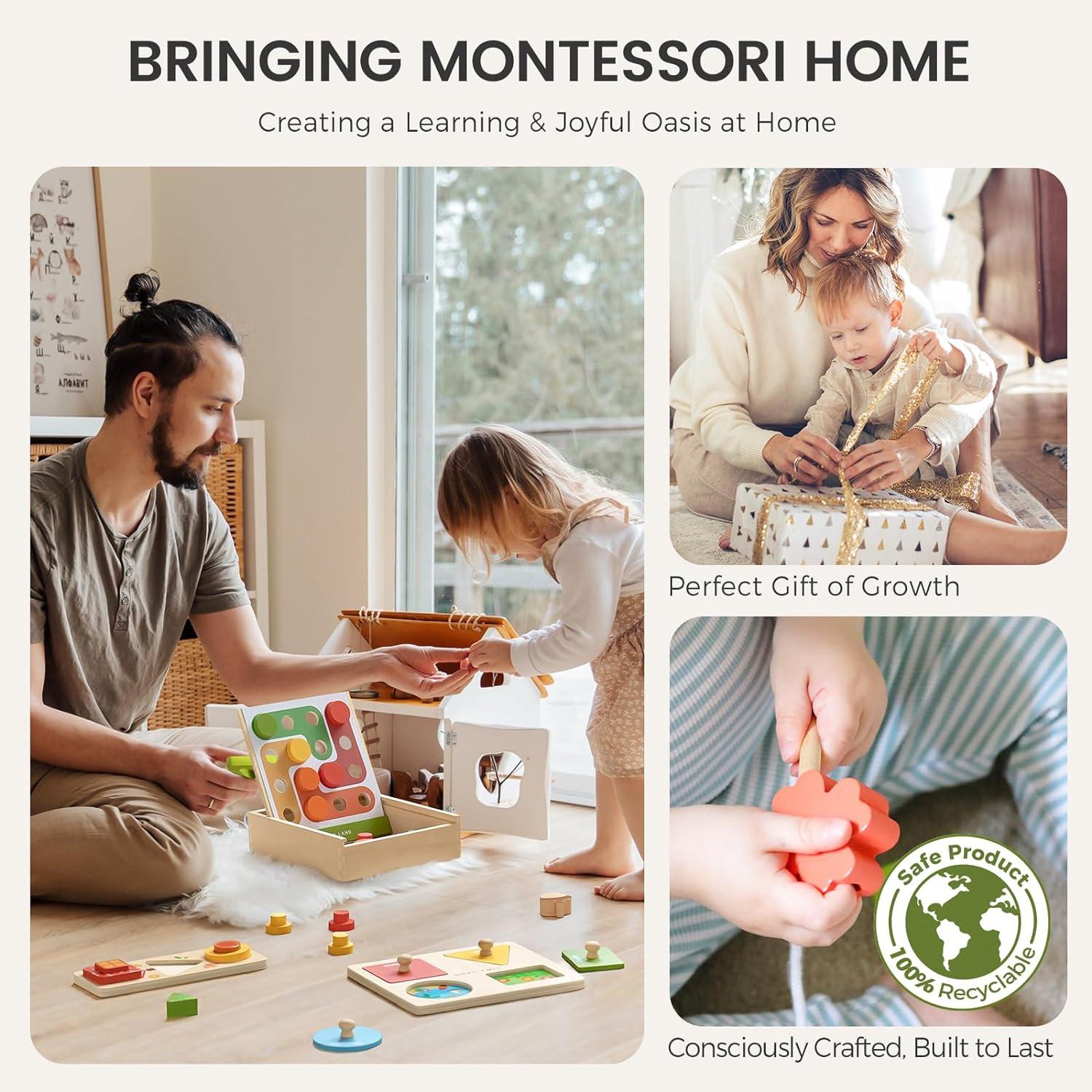 imageTiny Land Montessori Toy Set for Babies 79 Months Senser Play Kit 5in1 Wooden Learning Toys with Object Permanence Box Sensory Ball Stacking Cups and Mirror PuzzleBody Board Book1824M Educational Box