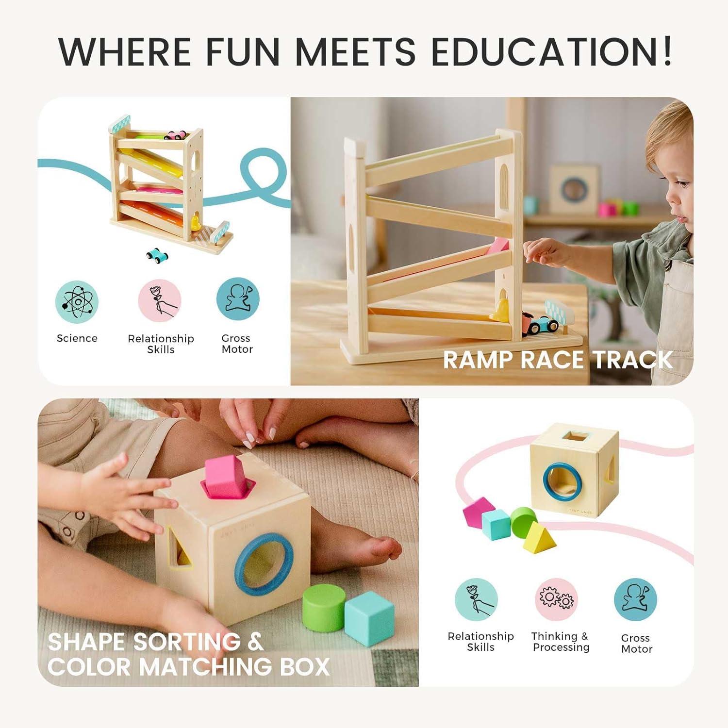 imageTiny Land Montessori Toy Set for Babies 79 Months Senser Play Kit 5in1 Wooden Learning Toys with Object Permanence Box Sensory Ball Stacking Cups and Mirror PuzzleBody Board Book1618M Educational Box