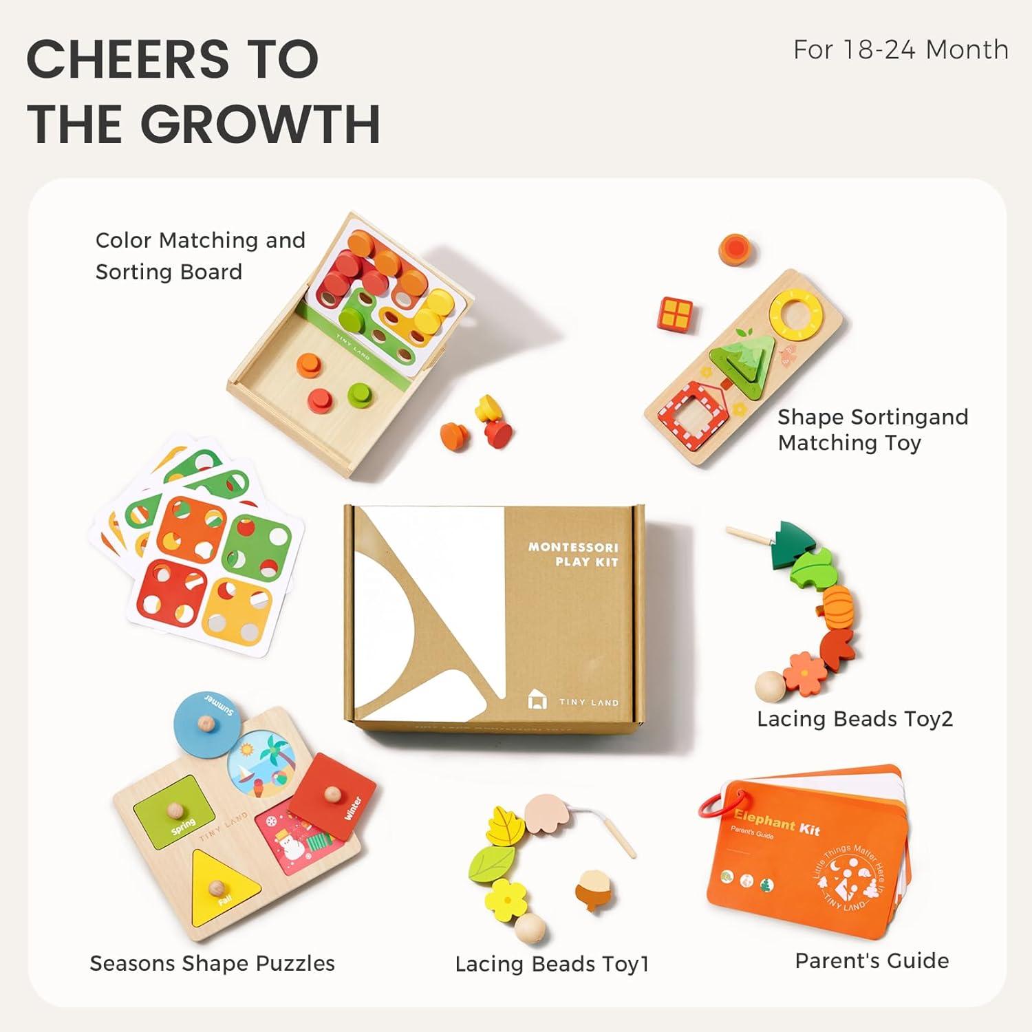 imageTiny Land Montessori Toy Set for Babies 79 Months Senser Play Kit 5in1 Wooden Learning Toys with Object Permanence Box Sensory Ball Stacking Cups and Mirror PuzzleBody Board Book1824M Educational Box