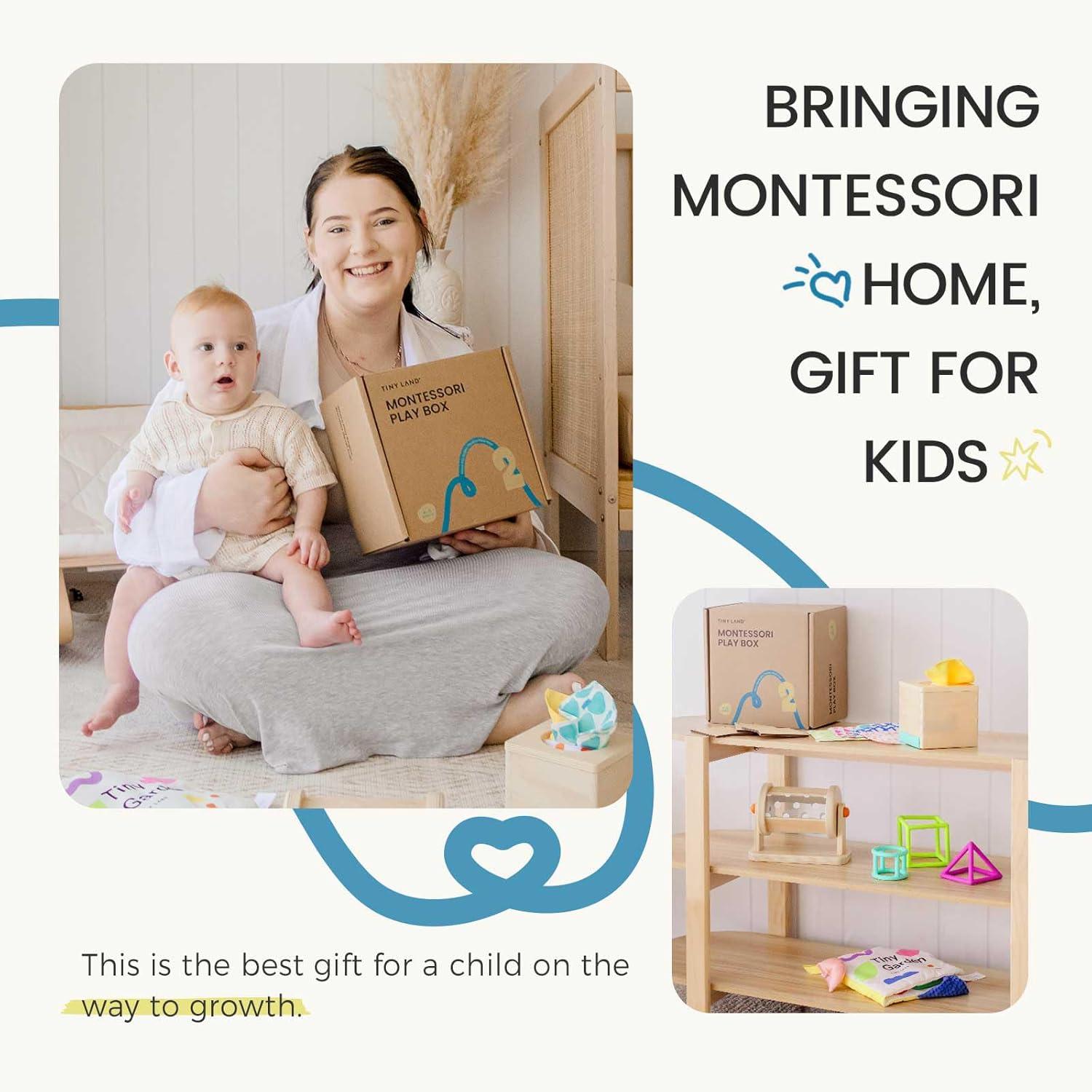imageTiny Land Montessori Toy Set for Babies 79 Months Senser Play Kit 5in1 Wooden Learning Toys with Object Permanence Box Sensory Ball Stacking Cups and Mirror PuzzleBody Board Book46M Educational Box