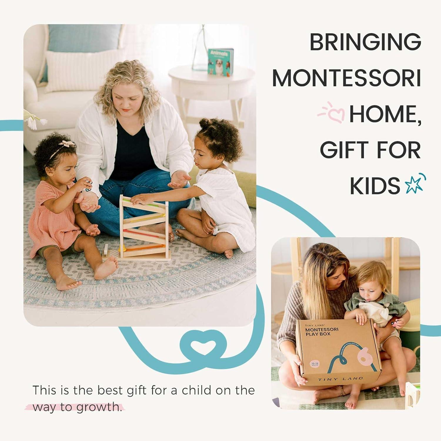 imageTiny Land Montessori Toy Set for Babies 79 Months Senser Play Kit 5in1 Wooden Learning Toys with Object Permanence Box Sensory Ball Stacking Cups and Mirror PuzzleBody Board Book1618M Educational Box
