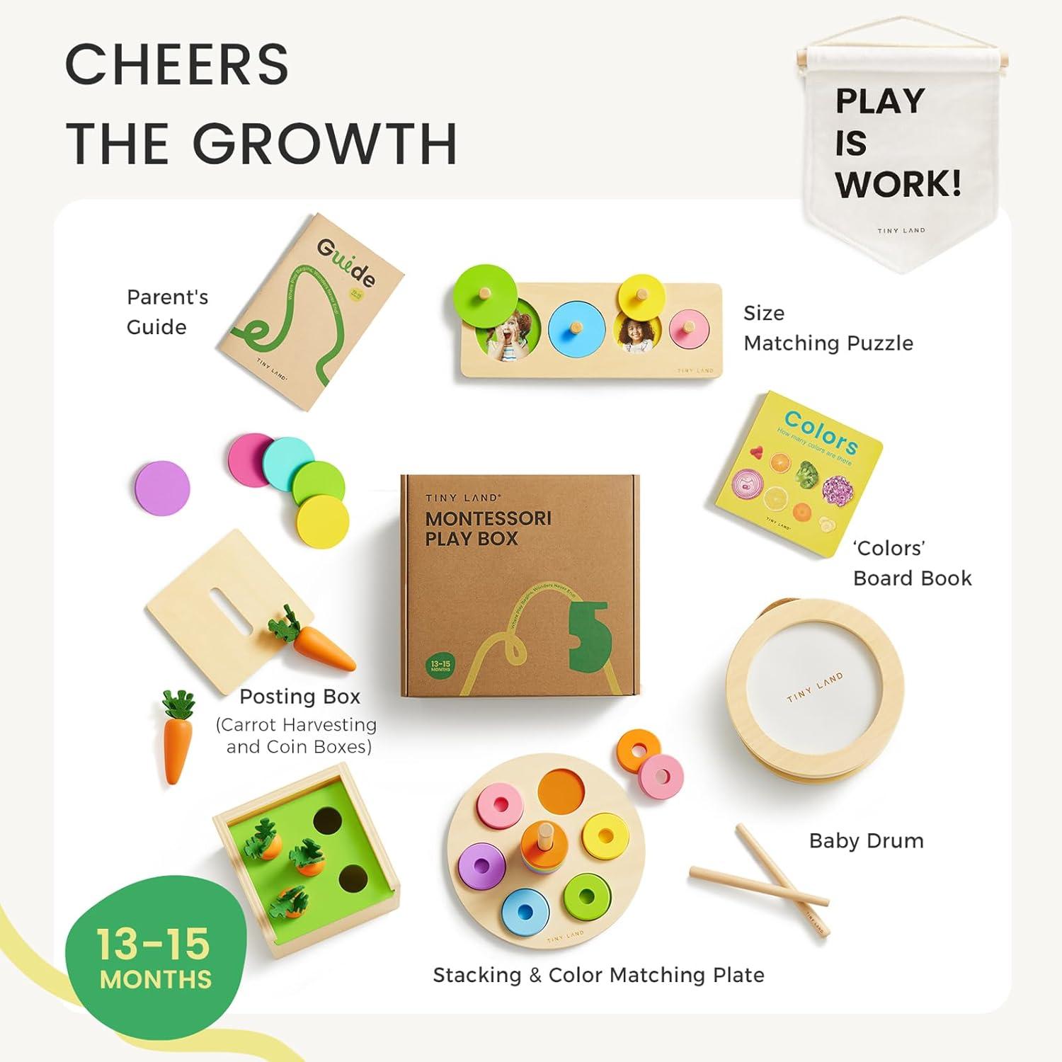 imageTiny Land Montessori Toy Set for Babies 79 Months Senser Play Kit 5in1 Wooden Learning Toys with Object Permanence Box Sensory Ball Stacking Cups and Mirror PuzzleBody Board Book1315M Educational Box