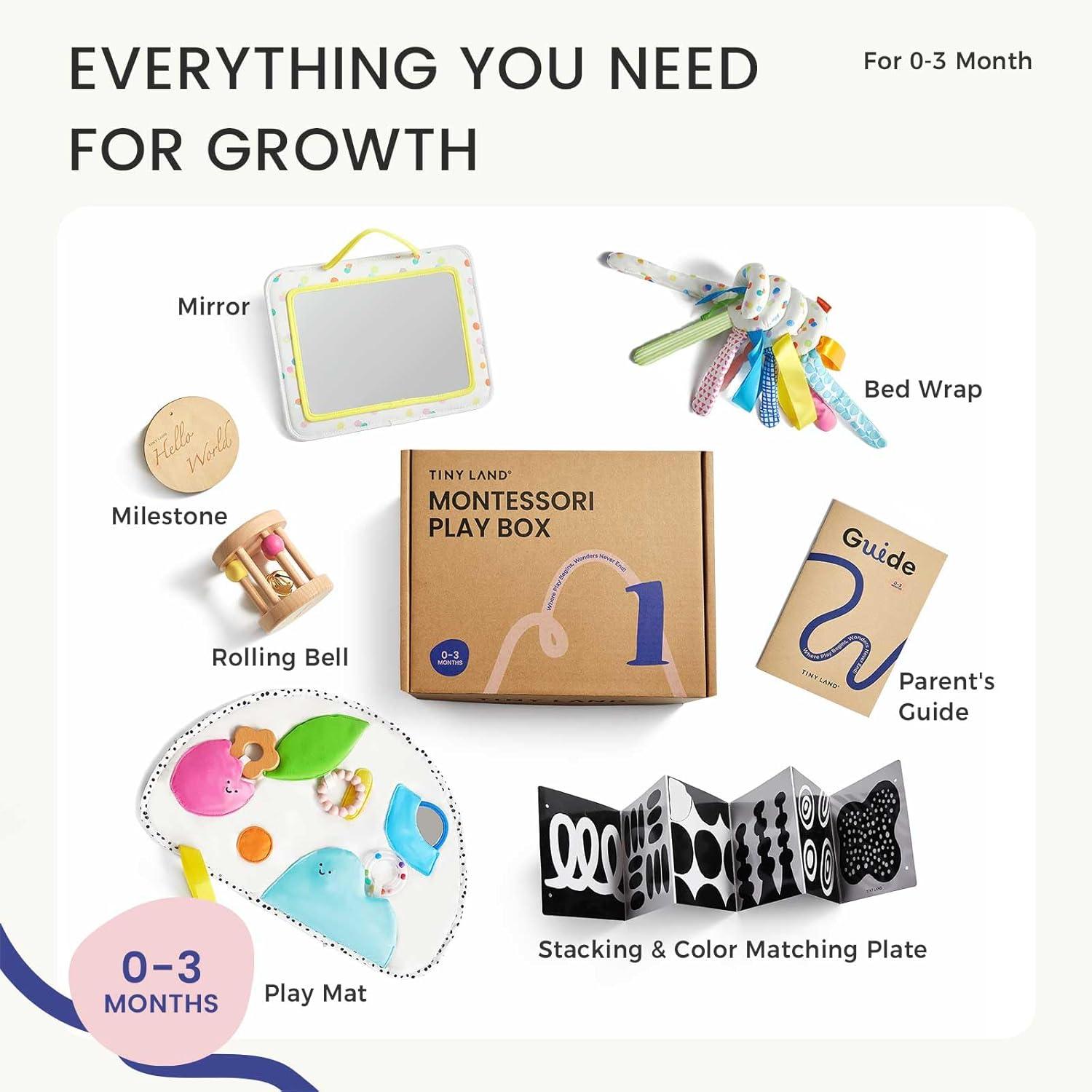 imageTiny Land Montessori Toy Set for Babies 79 Months Senser Play Kit 5in1 Wooden Learning Toys with Object Permanence Box Sensory Ball Stacking Cups and Mirror PuzzleBody Board Book03M Educational Box