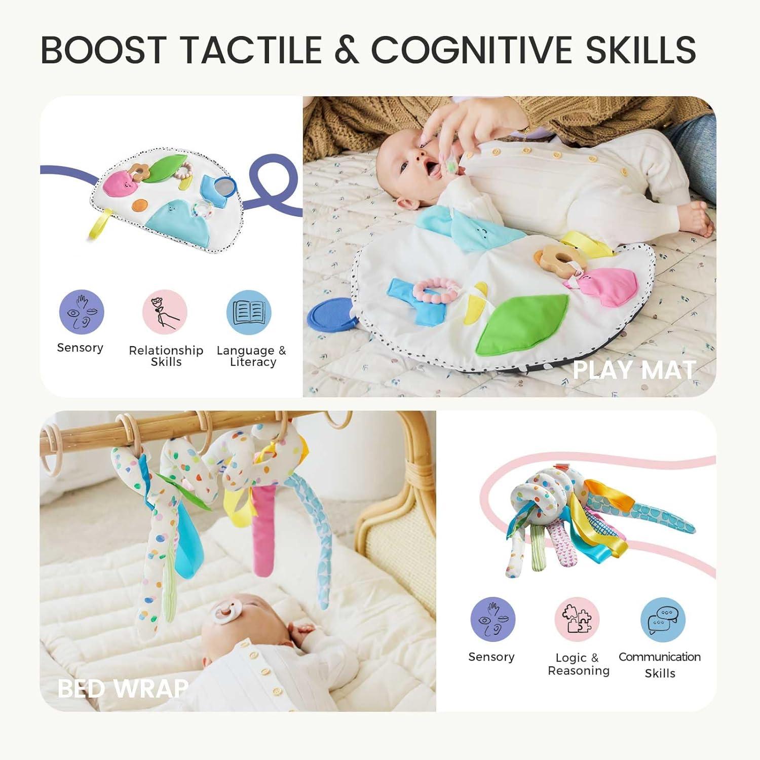 imageTiny Land Montessori Toy Set for Babies 79 Months Senser Play Kit 5in1 Wooden Learning Toys with Object Permanence Box Sensory Ball Stacking Cups and Mirror PuzzleBody Board Book03M Educational Box
