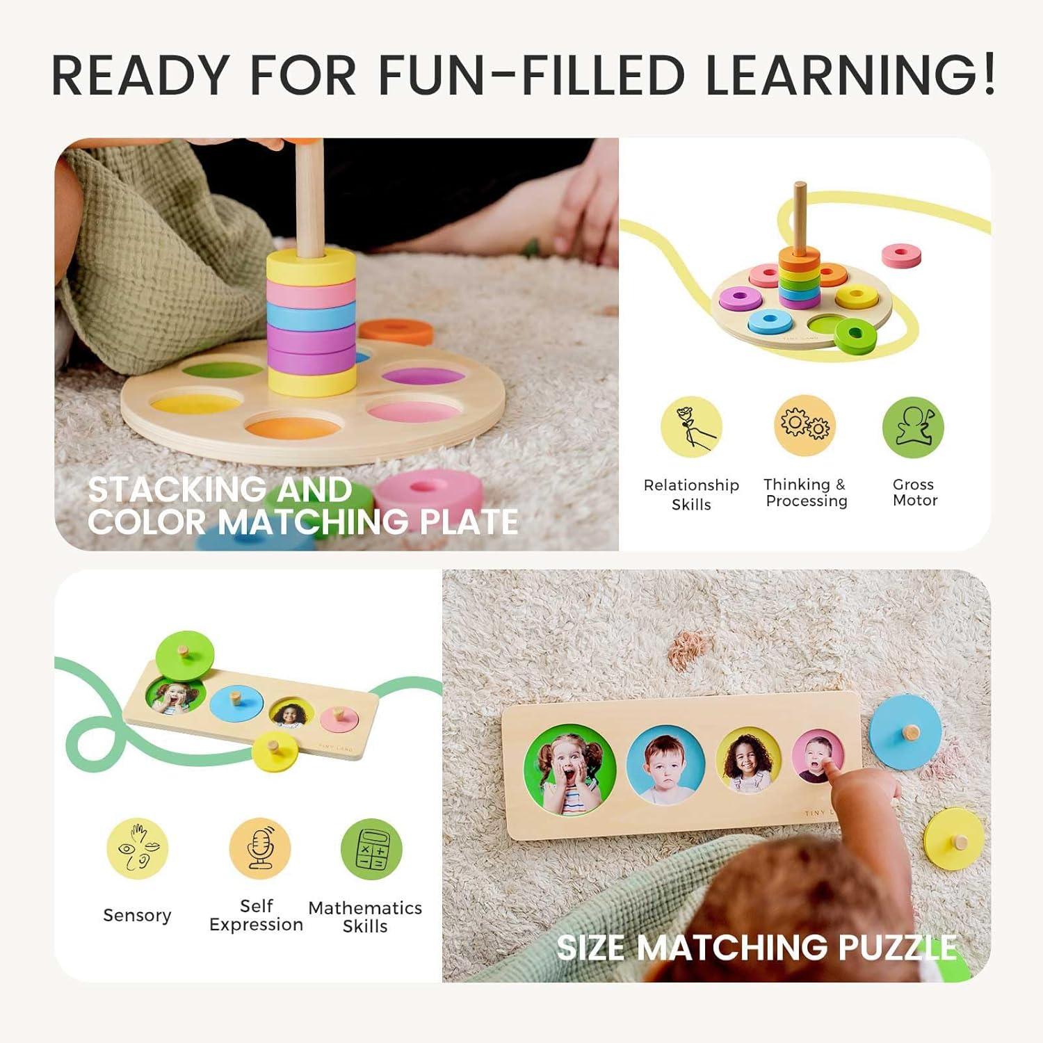 imageTiny Land Montessori Toy Set for Babies 79 Months Senser Play Kit 5in1 Wooden Learning Toys with Object Permanence Box Sensory Ball Stacking Cups and Mirror PuzzleBody Board Book1315M Educational Box