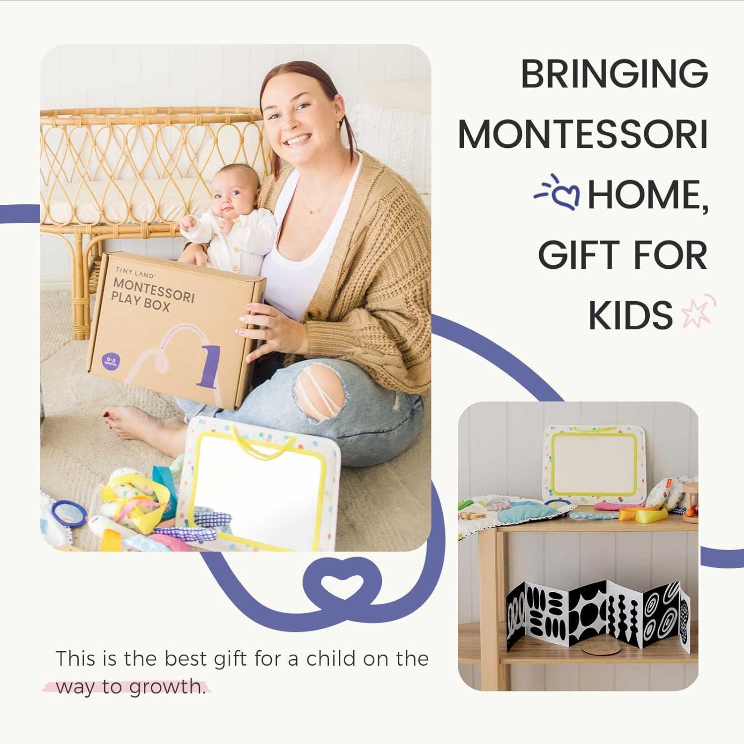 imageTiny Land Montessori Toy Set for Babies 79 Months Senser Play Kit 5in1 Wooden Learning Toys with Object Permanence Box Sensory Ball Stacking Cups and Mirror PuzzleBody Board Book03M Educational Box
