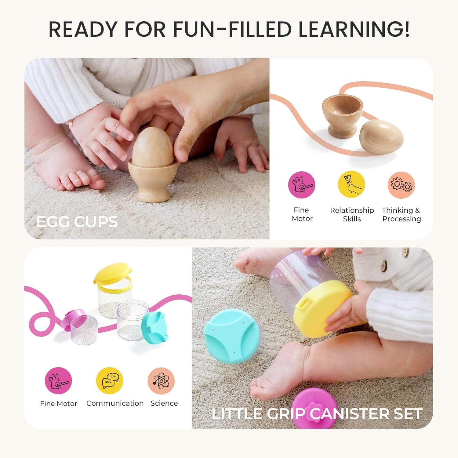 imageTiny Land Montessori Toy Set for Babies 79 Months Senser Play Kit 5in1 Wooden Learning Toys with Object Permanence Box Sensory Ball Stacking Cups and Mirror PuzzleBody Board Book1012M Educational Box