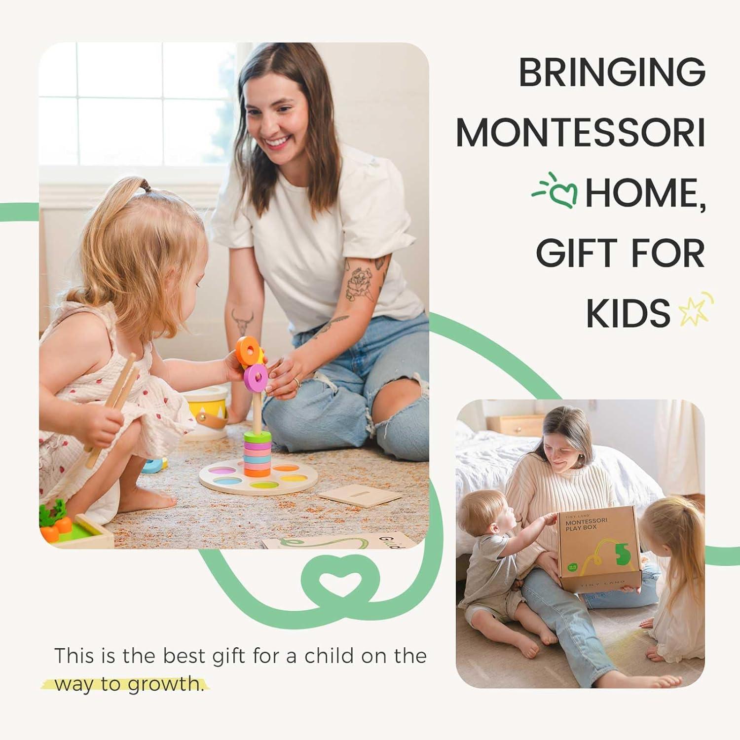 imageTiny Land Montessori Toy Set for Babies 79 Months Senser Play Kit 5in1 Wooden Learning Toys with Object Permanence Box Sensory Ball Stacking Cups and Mirror PuzzleBody Board Book1315M Educational Box