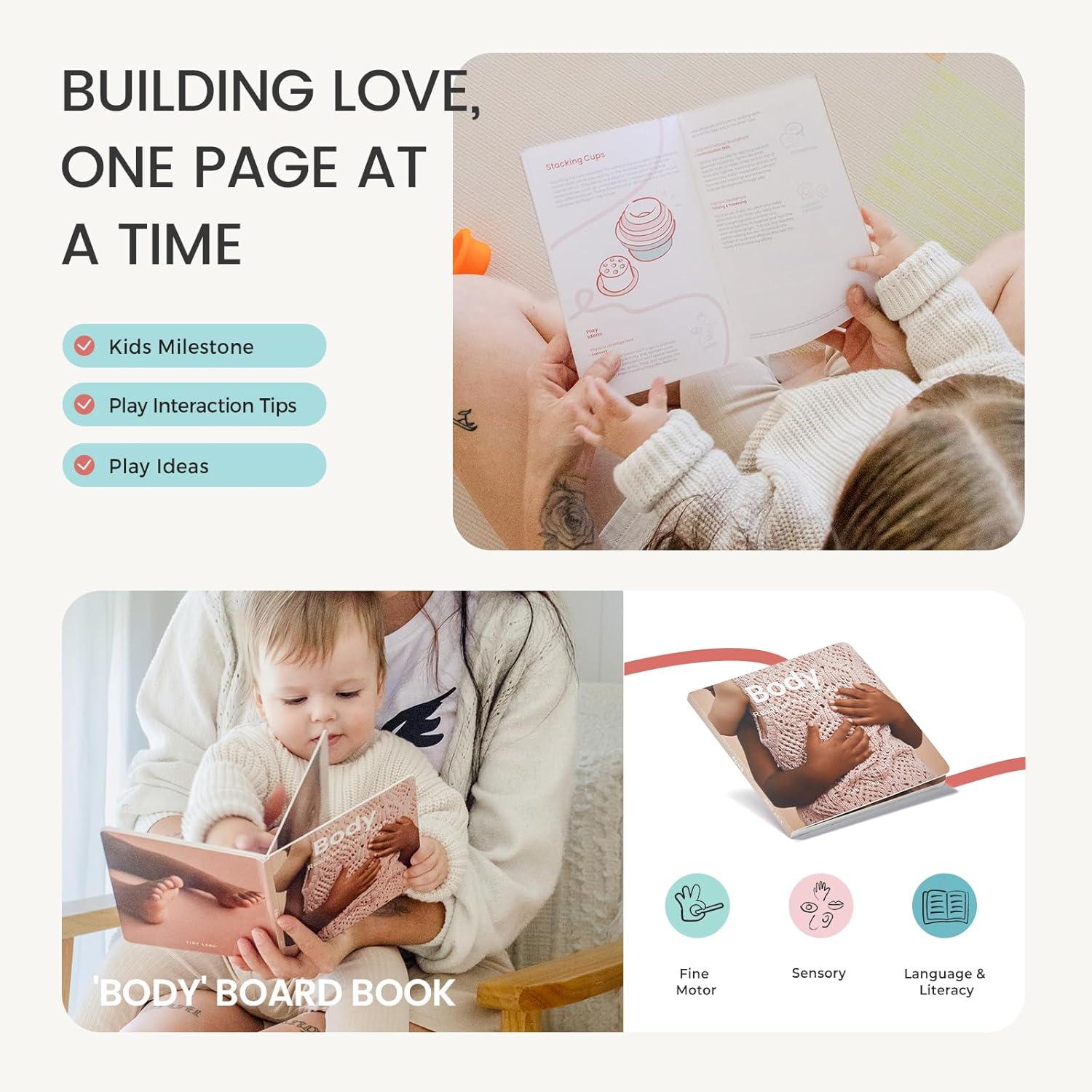 imageTiny Land Montessori Toy Set for Babies 79 Months Senser Play Kit 5in1 Wooden Learning Toys with Object Permanence Box Sensory Ball Stacking Cups and Mirror PuzzleBody Board Book79M Educational Box