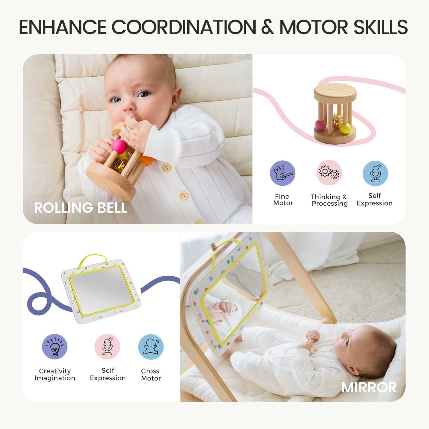 imageTiny Land Montessori Toy Set for Babies 79 Months Senser Play Kit 5in1 Wooden Learning Toys with Object Permanence Box Sensory Ball Stacking Cups and Mirror PuzzleBody Board Book03M Educational Box