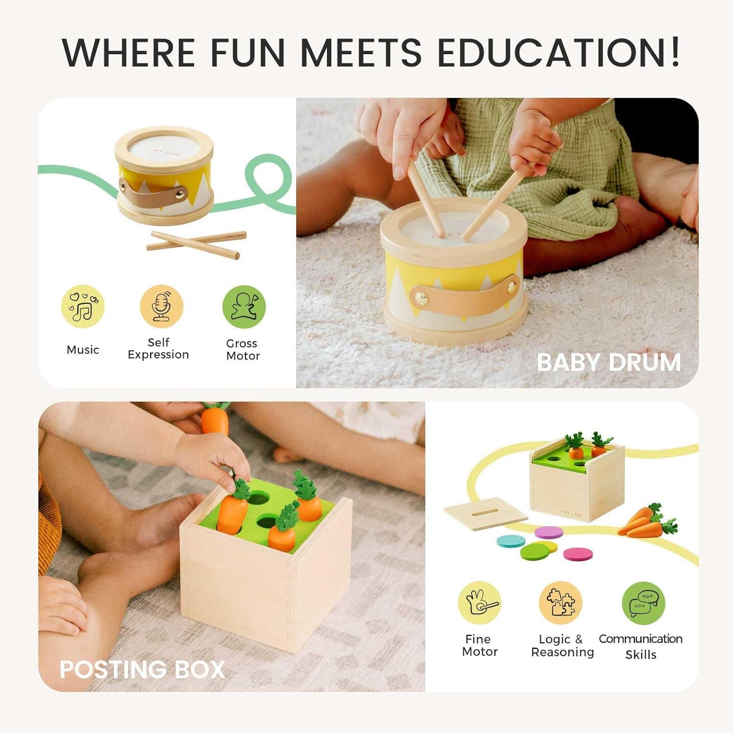 imageTiny Land Montessori Toy Set for Babies 79 Months Senser Play Kit 5in1 Wooden Learning Toys with Object Permanence Box Sensory Ball Stacking Cups and Mirror PuzzleBody Board Book1315M Educational Box