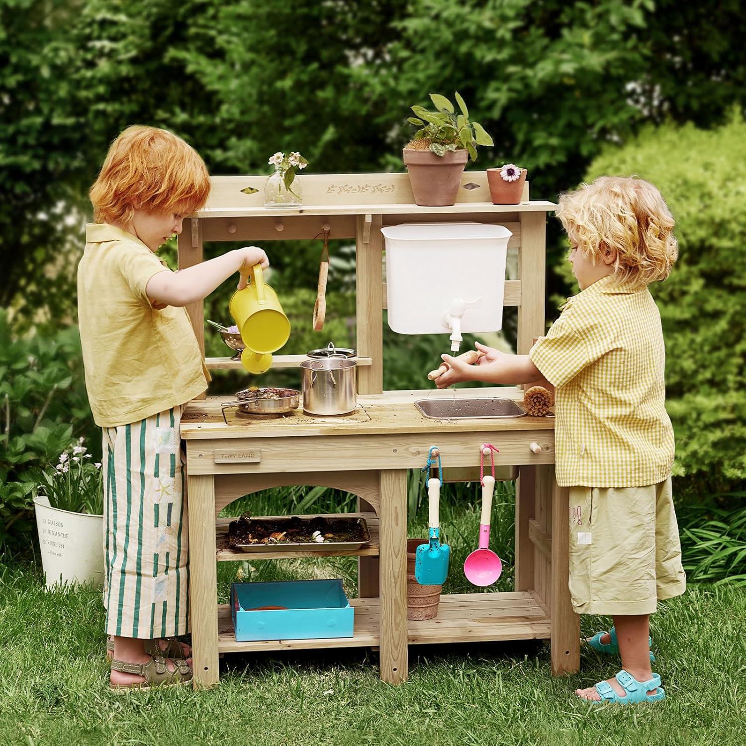 imageTiny Land Outdoor Mud Kitchen for Kids Wooden Play Kitchen with Water Tank Water amp Cooking Play Sensory Fun WeatherResistant with Storage Ideal for Toddlers Ages 3