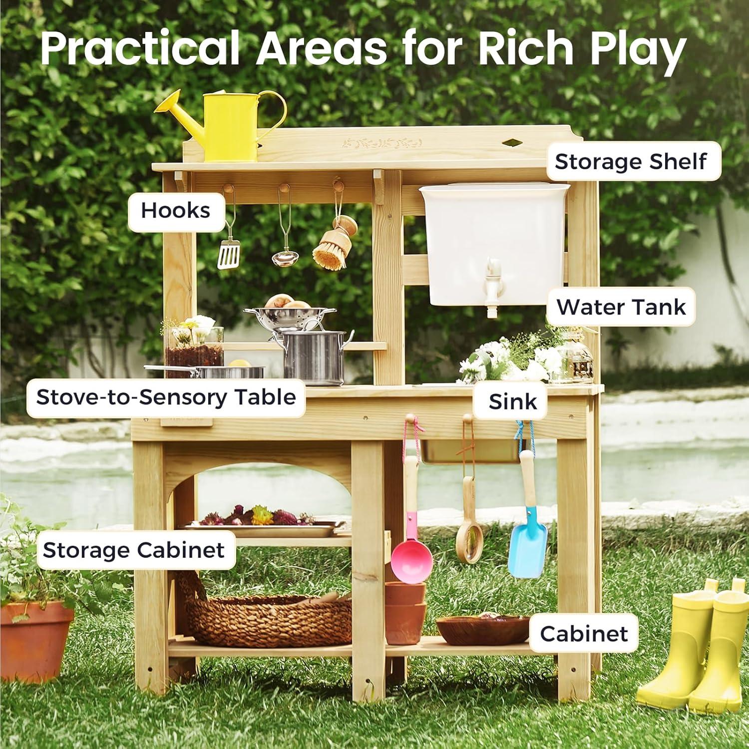 imageTiny Land Outdoor Mud Kitchen for Kids Wooden Play Kitchen with Water Tank Water amp Cooking Play Sensory Fun WeatherResistant with Storage Ideal for Toddlers Ages 3