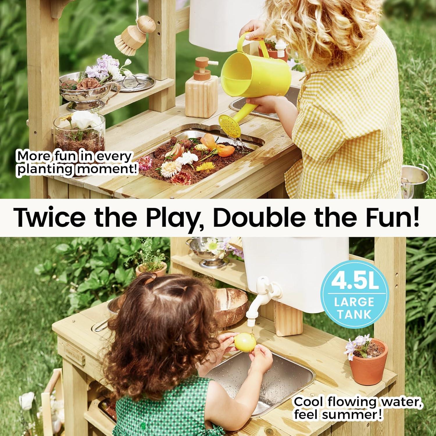 imageTiny Land Outdoor Mud Kitchen for Kids Wooden Play Kitchen with Water Tank Water amp Cooking Play Sensory Fun WeatherResistant with Storage Ideal for Toddlers Ages 3