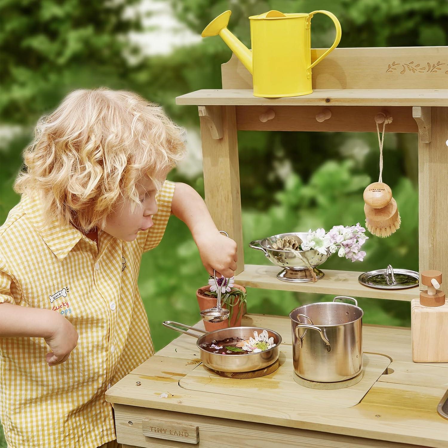 imageTiny Land Outdoor Mud Kitchen for Kids Wooden Play Kitchen with Water Tank Water amp Cooking Play Sensory Fun WeatherResistant with Storage Ideal for Toddlers Ages 3