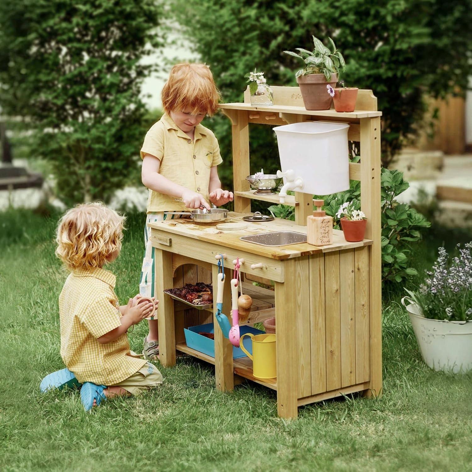 imageTiny Land Outdoor Mud Kitchen for Kids Wooden Play Kitchen with Water Tank Water amp Cooking Play Sensory Fun WeatherResistant with Storage Ideal for Toddlers Ages 3