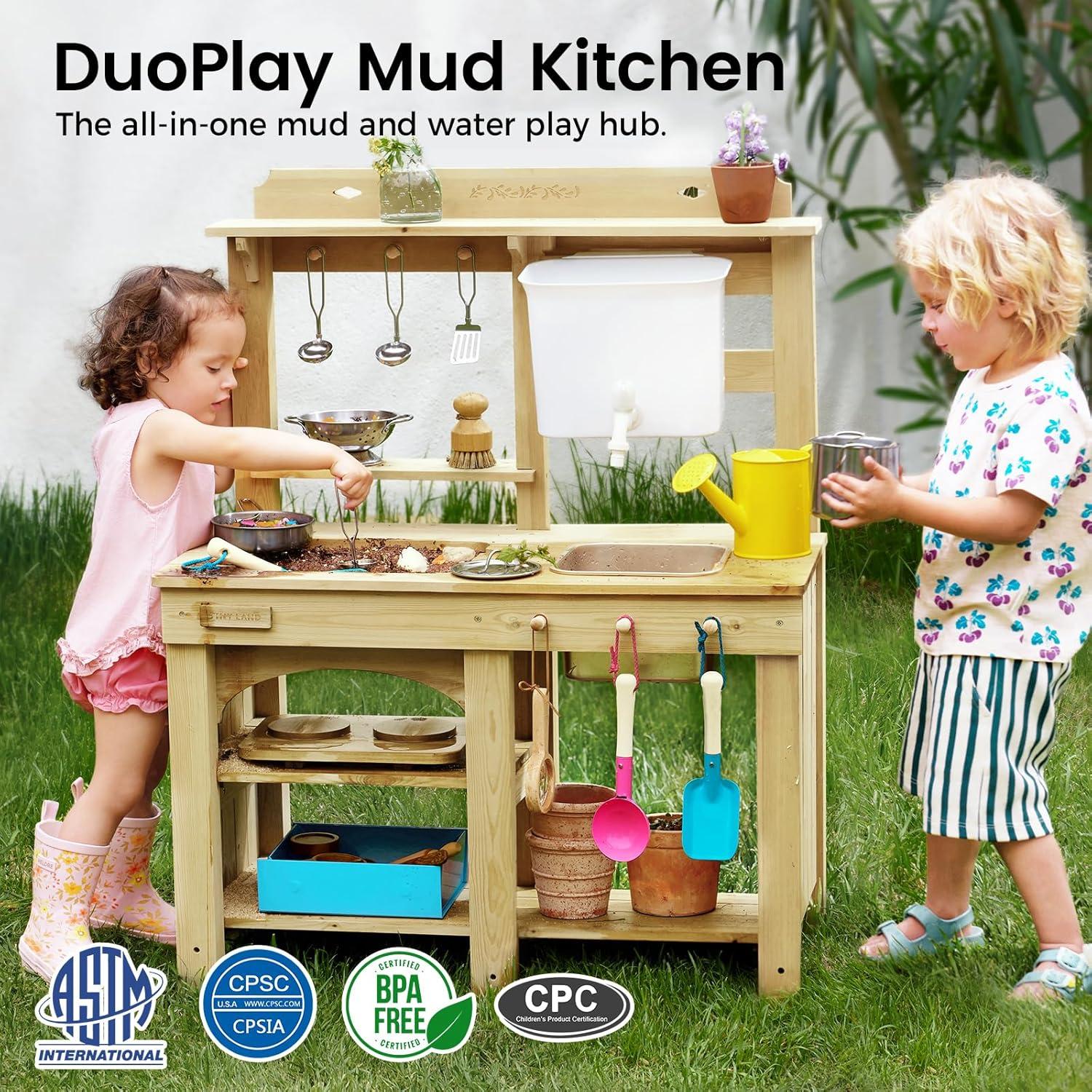 imageTiny Land Outdoor Mud Kitchen for Kids Wooden Play Kitchen with Water Tank Water amp Cooking Play Sensory Fun WeatherResistant with Storage Ideal for Toddlers Ages 3