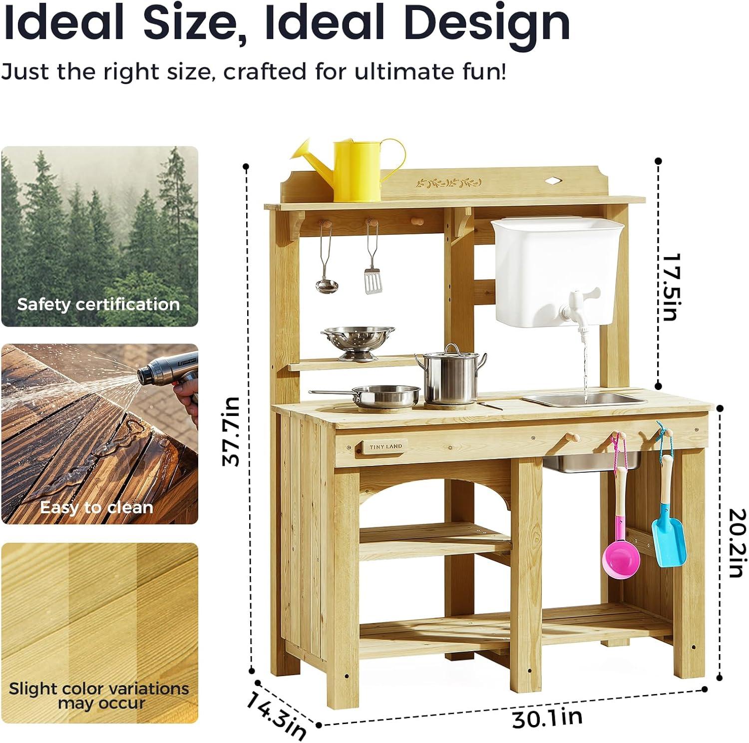 imageTiny Land Outdoor Mud Kitchen for Kids Wooden Play Kitchen with Water Tank Water amp Cooking Play Sensory Fun WeatherResistant with Storage Ideal for Toddlers Ages 3
