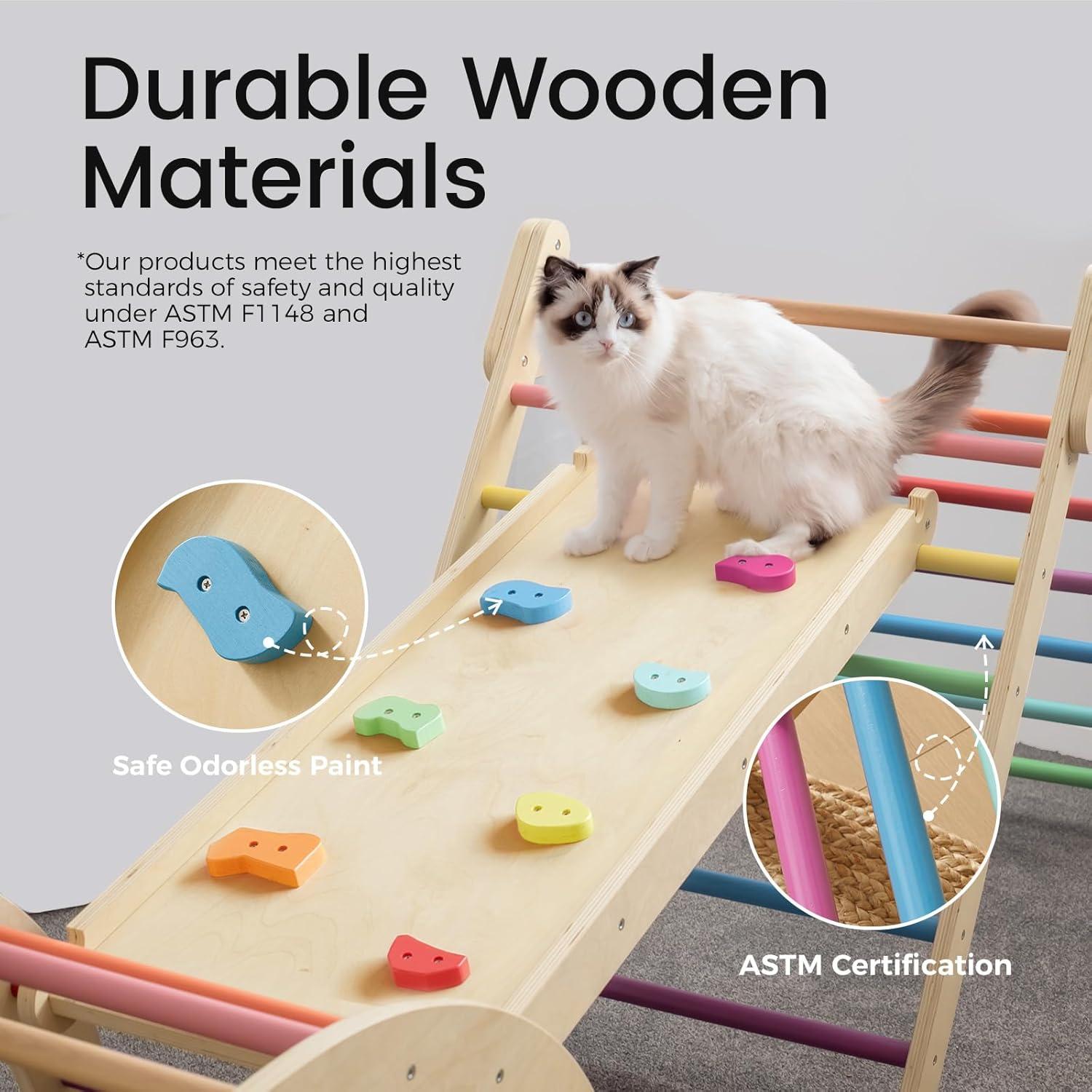 imageTiny Land Pikler Triangle Set 7in1 Foldable Pikler Triangle Climbing Toys Set for KidsBaby Indoor Playground Jungle Gym Wooden Montessori Climbing Set for Toddler RainbowRainbow