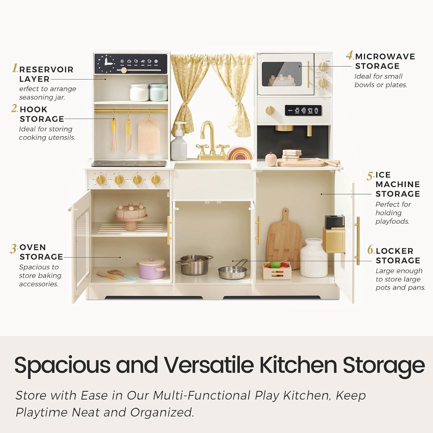 imageTiny Land Play Kitchen for Kids Toy Kitchen Set with Plenty of Play Features New Modern Kids Wooden Play Kitchen Designed in Trendy Home Style with Curtains Gift for Ages 3White Play Kitchen