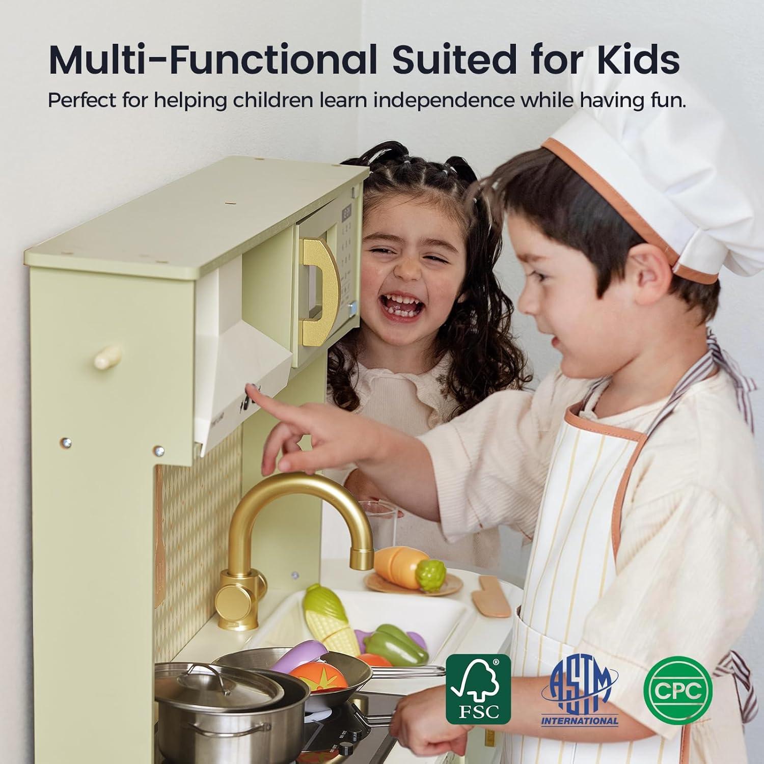 imageTiny Land Play Kitchen for Kids Wooden Kids Play Kitchen Playset Chef Pretend Play Set for Toddlers with Real Lights amp Sounds Toys Kitchen with 18 Pcs Toy Food amp Cookware AccessoriesGreen