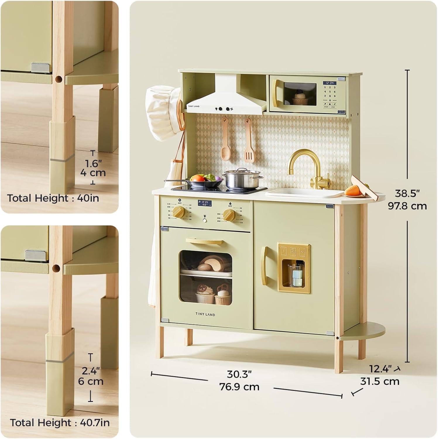 imageTiny Land Play Kitchen for Kids Wooden Kids Play Kitchen Playset Chef Pretend Play Set for Toddlers with Real Lights amp Sounds Toys Kitchen with 18 Pcs Toy Food amp Cookware AccessoriesGreen