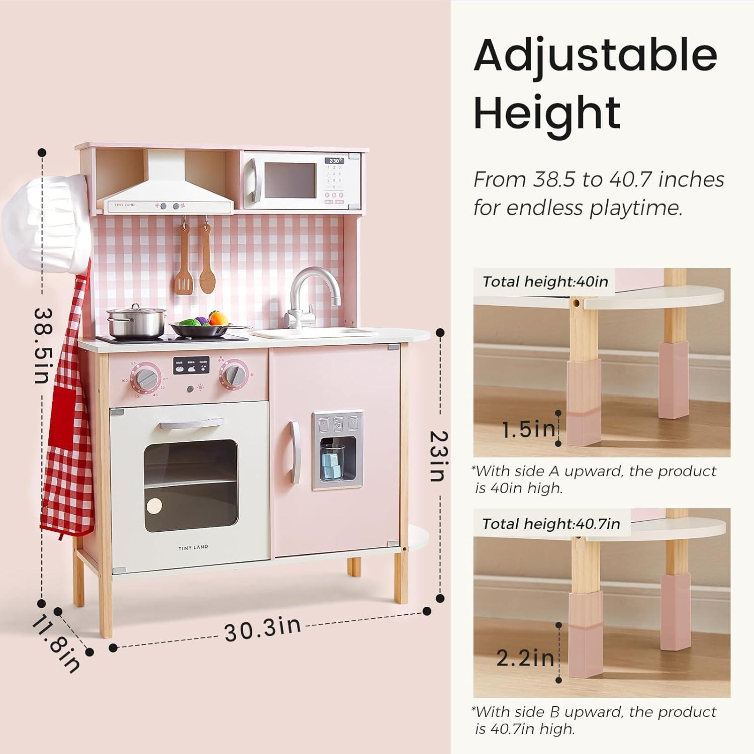 imageTiny Land Play Kitchen for Kids Wooden Kids Play Kitchen Playset Chef Pretend Play Set for Toddlers with Real Lights amp Sounds Toys Kitchen with 18 Pcs Toy Food amp Cookware AccessoriesPink