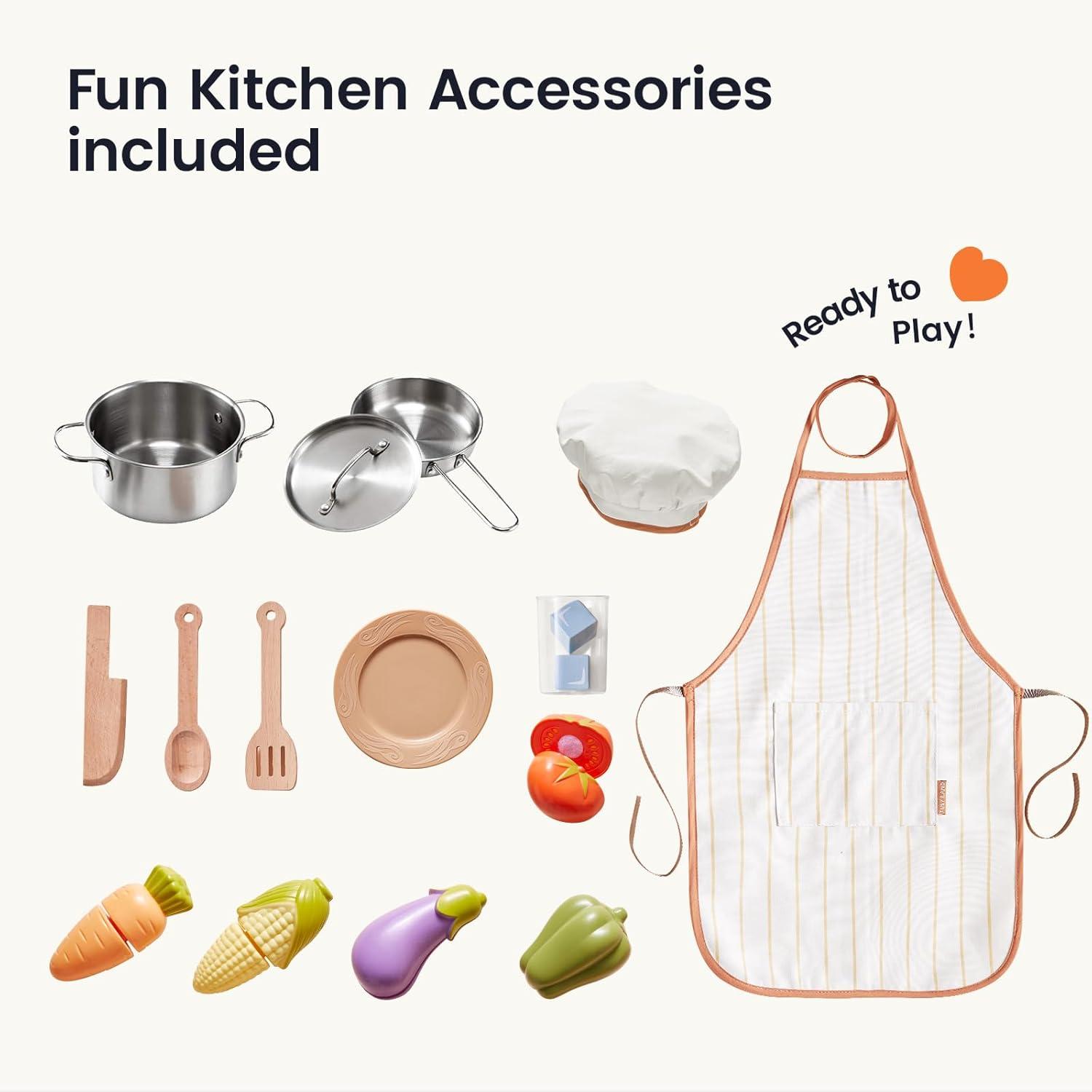 imageTiny Land Play Kitchen for Kids Wooden Kids Play Kitchen Playset Chef Pretend Play Set for Toddlers with Real Lights amp Sounds Toys Kitchen with 18 Pcs Toy Food amp Cookware AccessoriesGreen
