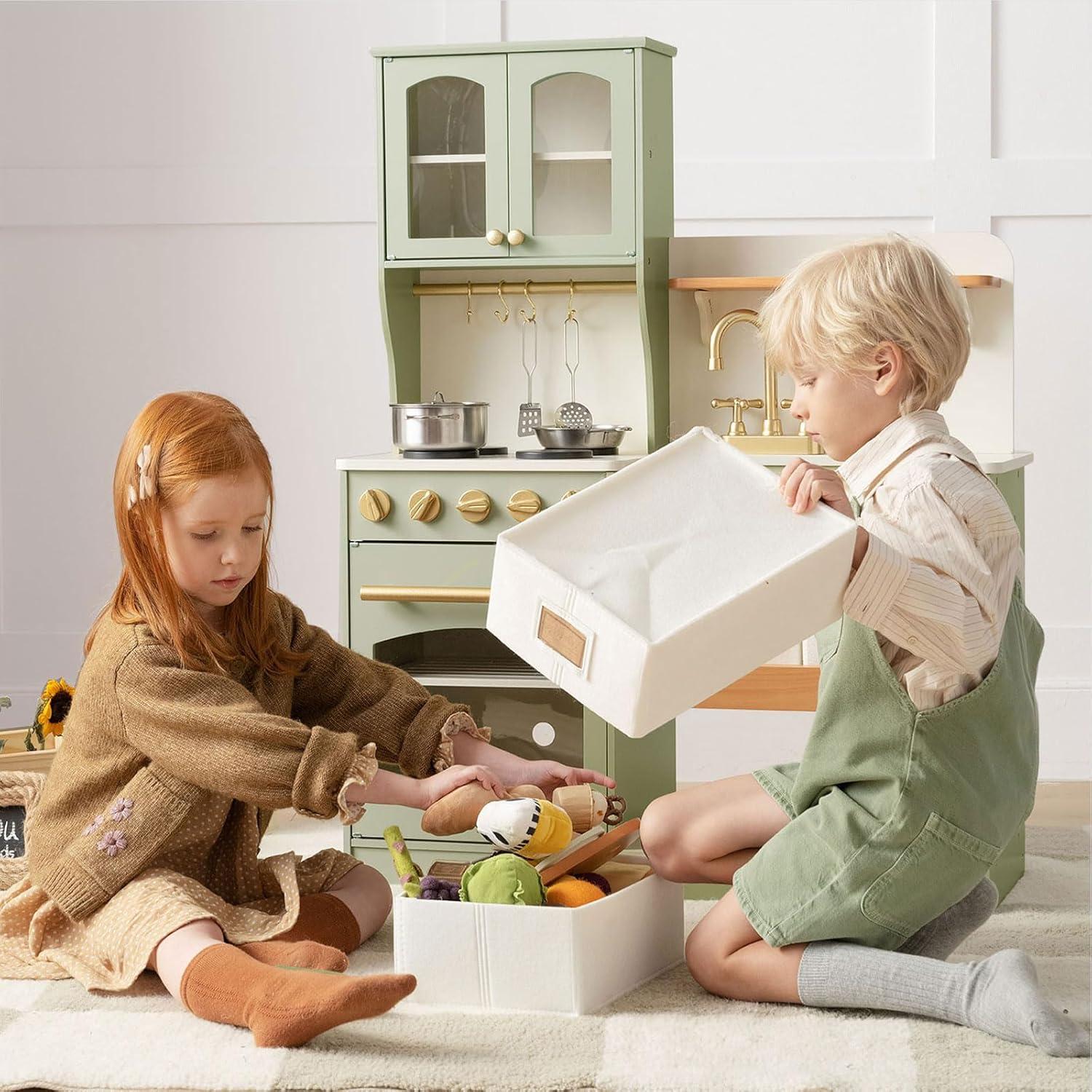 imageTiny Land Play Kitchen for Kids with Enhanced Storage Modern Toddler Kitchen Playset with Stove Sink amp Accessories Organized Wooden Toy Kitchen Ideal for ToddlersGreen