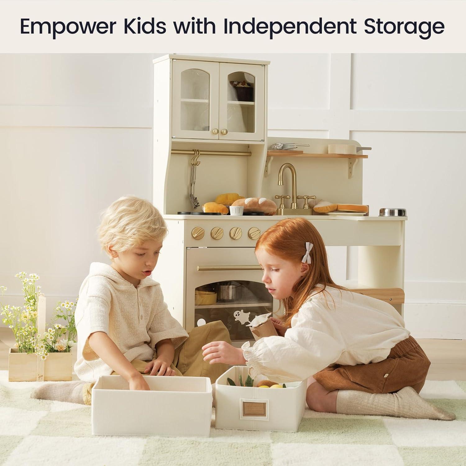 imageTiny Land Play Kitchen for Kids with Enhanced Storage Modern Toddler Kitchen Playset with Stove Sink amp Accessories Organized Wooden Toy Kitchen Ideal for ToddlersCream