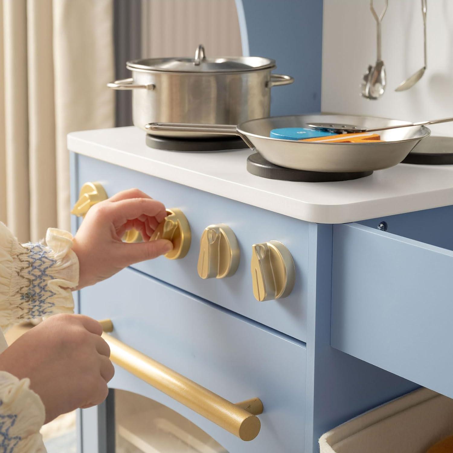 imageTiny Land Play Kitchen for Kids with Enhanced Storage Modern Toddler Kitchen Playset with Stove Sink amp Accessories Organized Wooden Toy Kitchen Ideal for ToddlersBlue
