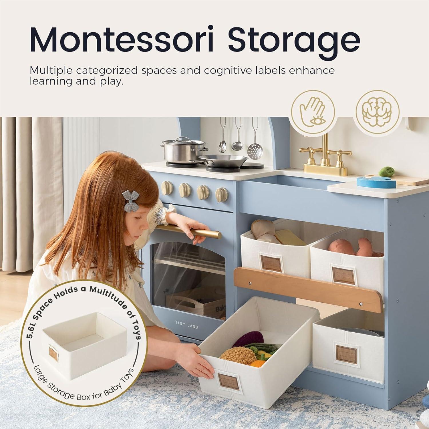imageTiny Land Play Kitchen for Kids with Enhanced Storage Modern Toddler Kitchen Playset with Stove Sink amp Accessories Organized Wooden Toy Kitchen Ideal for ToddlersBlue