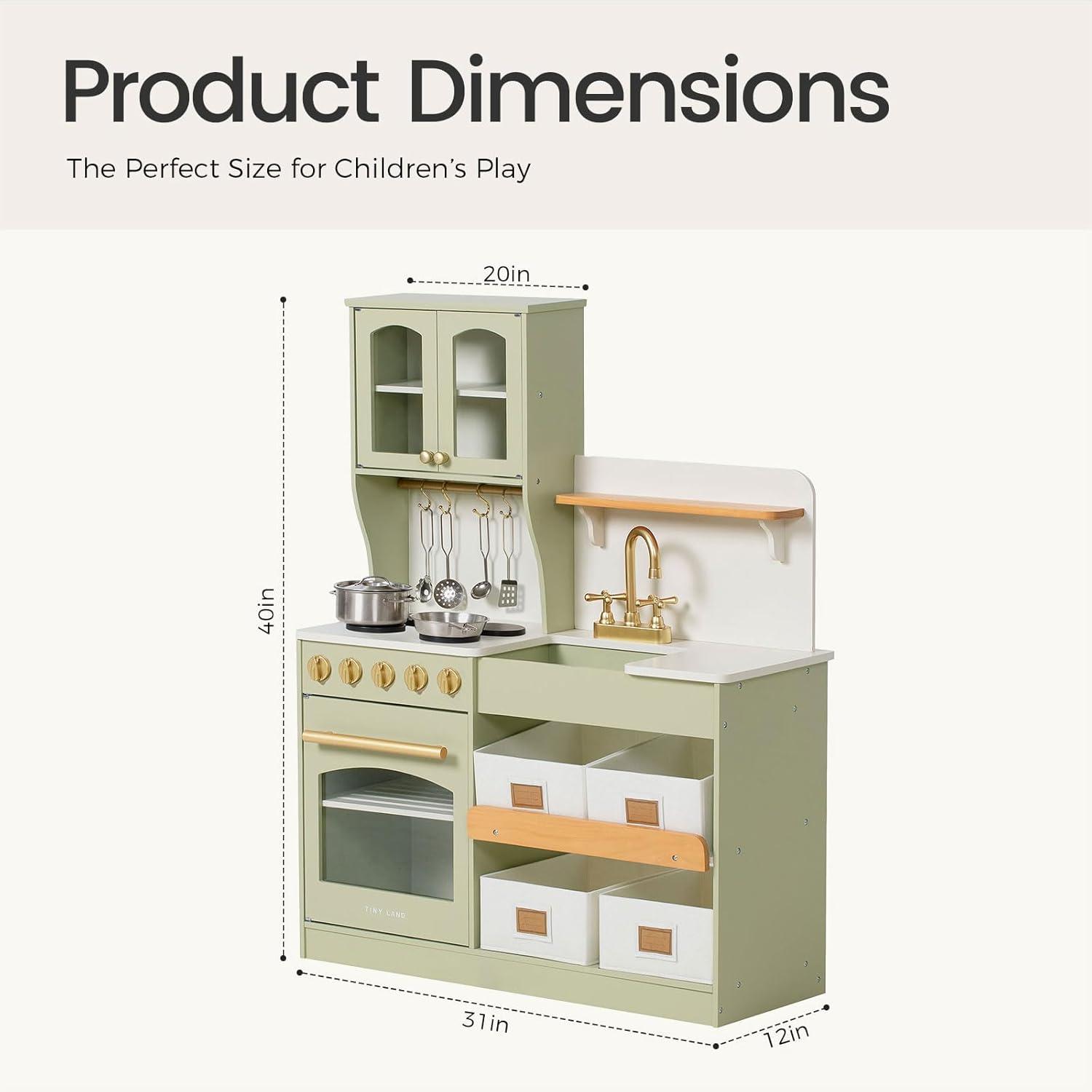 imageTiny Land Play Kitchen for Kids with Enhanced Storage Modern Toddler Kitchen Playset with Stove Sink amp Accessories Organized Wooden Toy Kitchen Ideal for ToddlersGreen