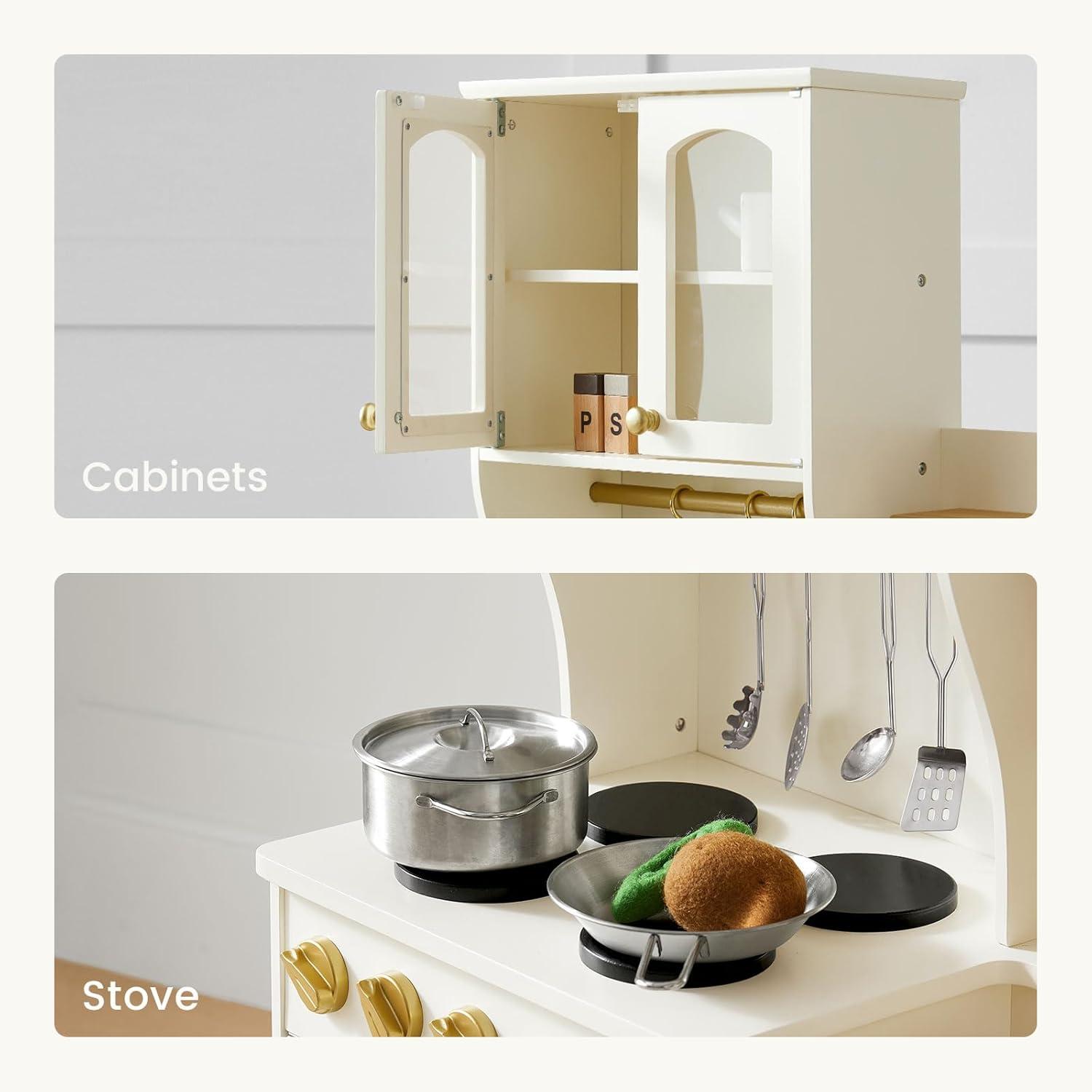 imageTiny Land Play Kitchen for Kids with Enhanced Storage Modern Toddler Kitchen Playset with Stove Sink amp Accessories Organized Wooden Toy Kitchen Ideal for ToddlersCream