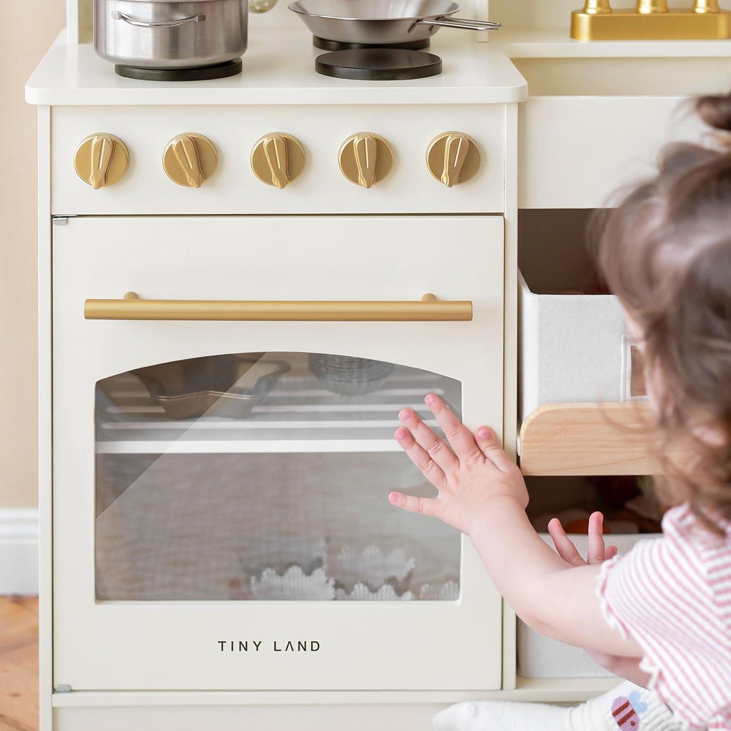 imageTiny Land Play Kitchen for Kids with Enhanced Storage Modern Toddler Kitchen Playset with Stove Sink amp Accessories Organized Wooden Toy Kitchen Ideal for ToddlersCream