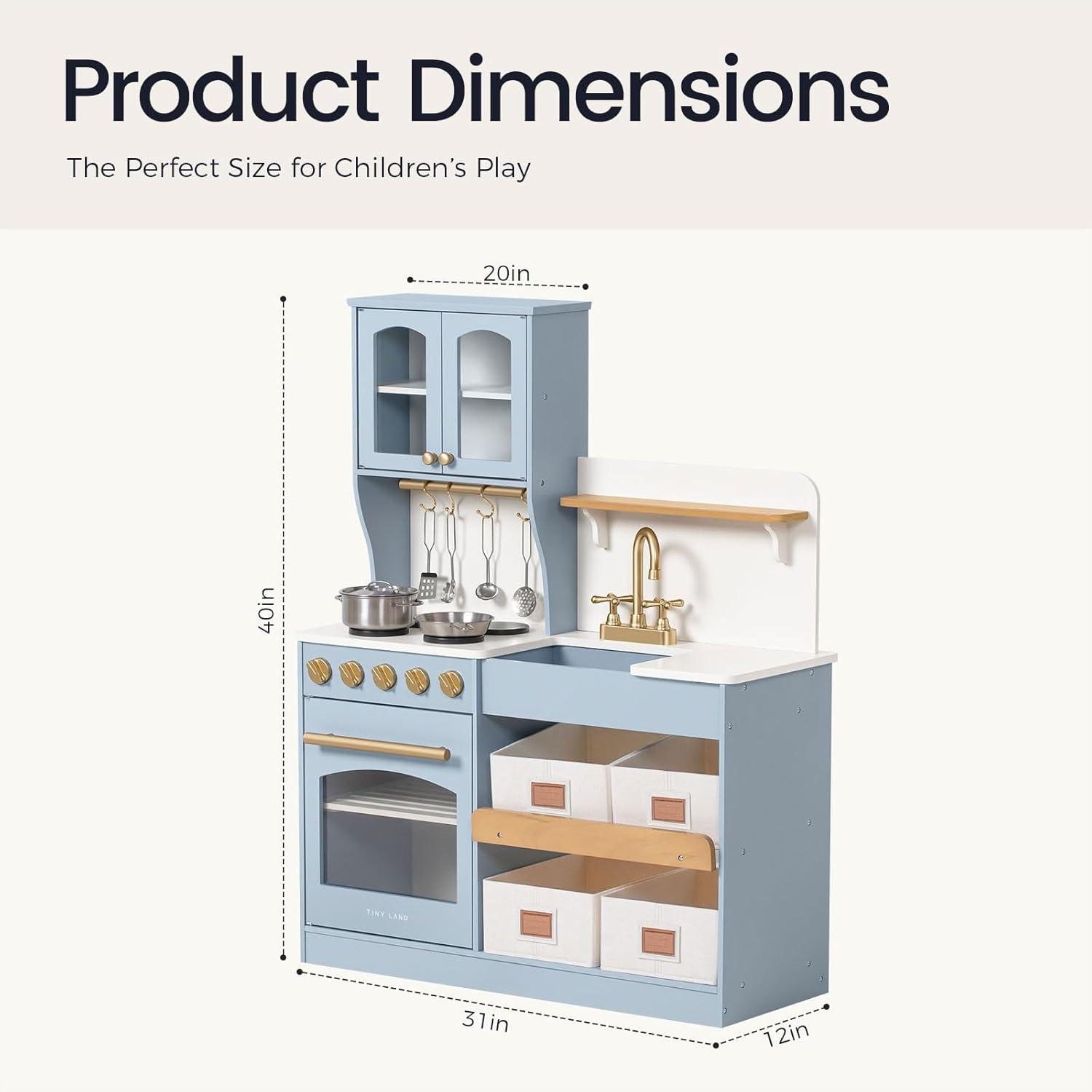 imageTiny Land Play Kitchen for Kids with Enhanced Storage Modern Toddler Kitchen Playset with Stove Sink amp Accessories Organized Wooden Toy Kitchen Ideal for ToddlersBlue