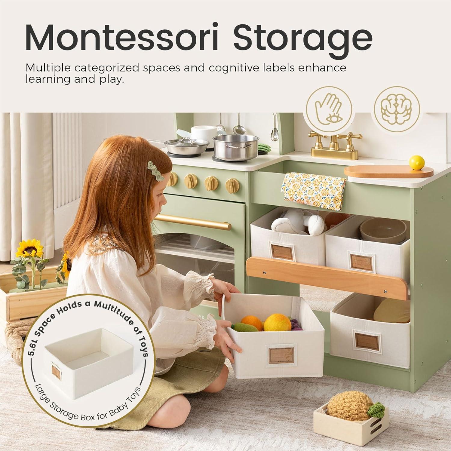 imageTiny Land Play Kitchen for Kids with Enhanced Storage Modern Toddler Kitchen Playset with Stove Sink amp Accessories Organized Wooden Toy Kitchen Ideal for ToddlersGreen