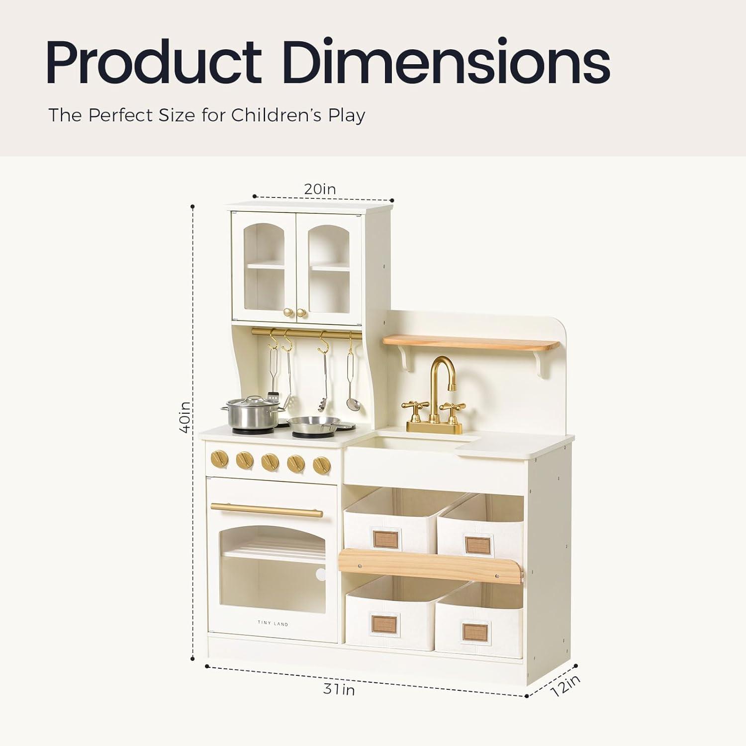 imageTiny Land Play Kitchen for Kids with Enhanced Storage Modern Toddler Kitchen Playset with Stove Sink amp Accessories Organized Wooden Toy Kitchen Ideal for ToddlersCream