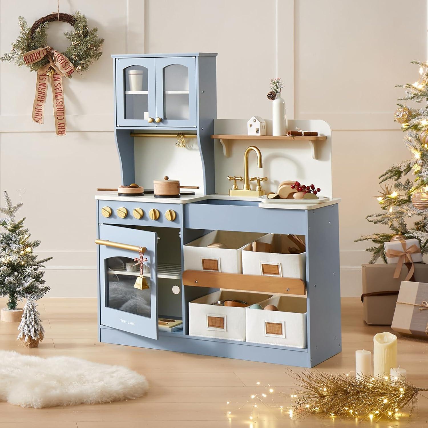 imageTiny Land Play Kitchen for Kids with Enhanced Storage Modern Toddler Kitchen Playset with Stove Sink amp Accessories Organized Wooden Toy Kitchen Ideal for ToddlersBlue