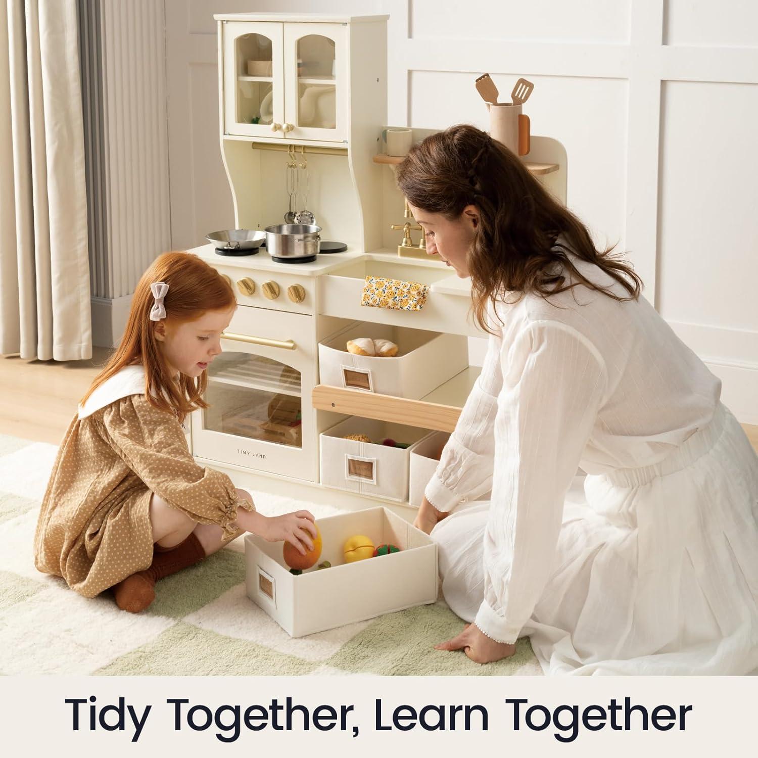 imageTiny Land Play Kitchen for Kids with Enhanced Storage Modern Toddler Kitchen Playset with Stove Sink amp Accessories Organized Wooden Toy Kitchen Ideal for ToddlersCream