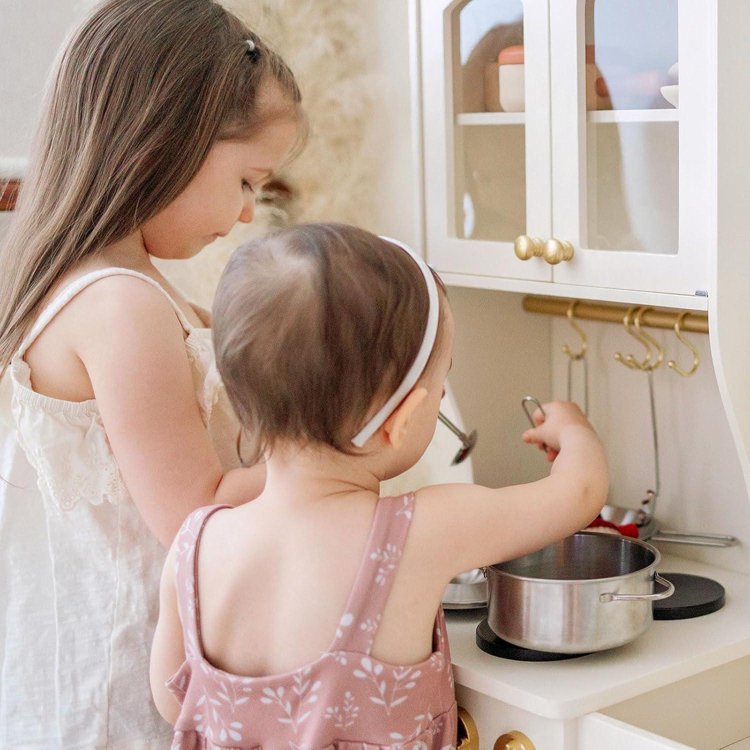 imageTiny Land Play Kitchen for Kids with Enhanced Storage Modern Toddler Kitchen Playset with Stove Sink amp Accessories Organized Wooden Toy Kitchen Ideal for ToddlersCream