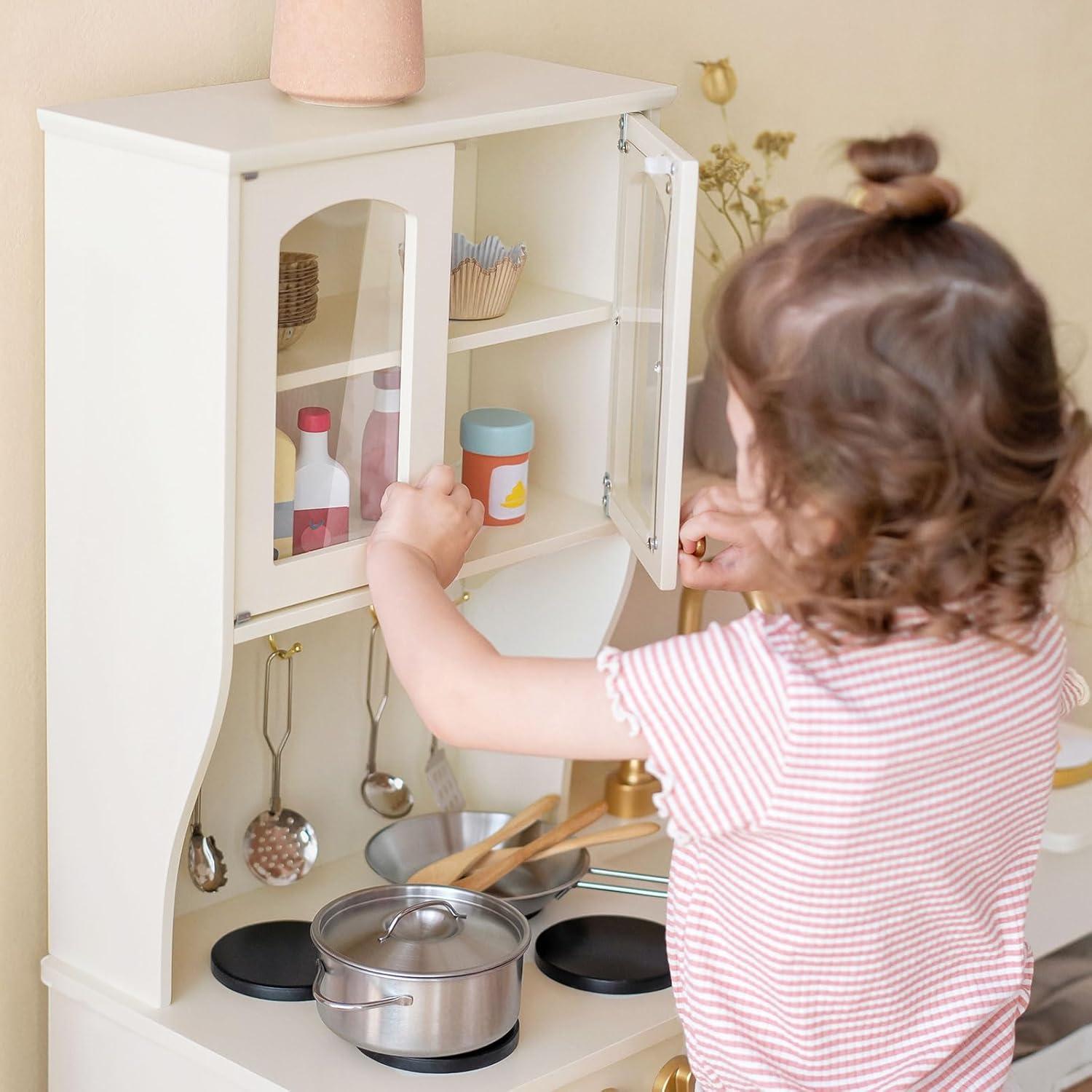 imageTiny Land Play Kitchen for Kids with Enhanced Storage Modern Toddler Kitchen Playset with Stove Sink amp Accessories Organized Wooden Toy Kitchen Ideal for ToddlersCream