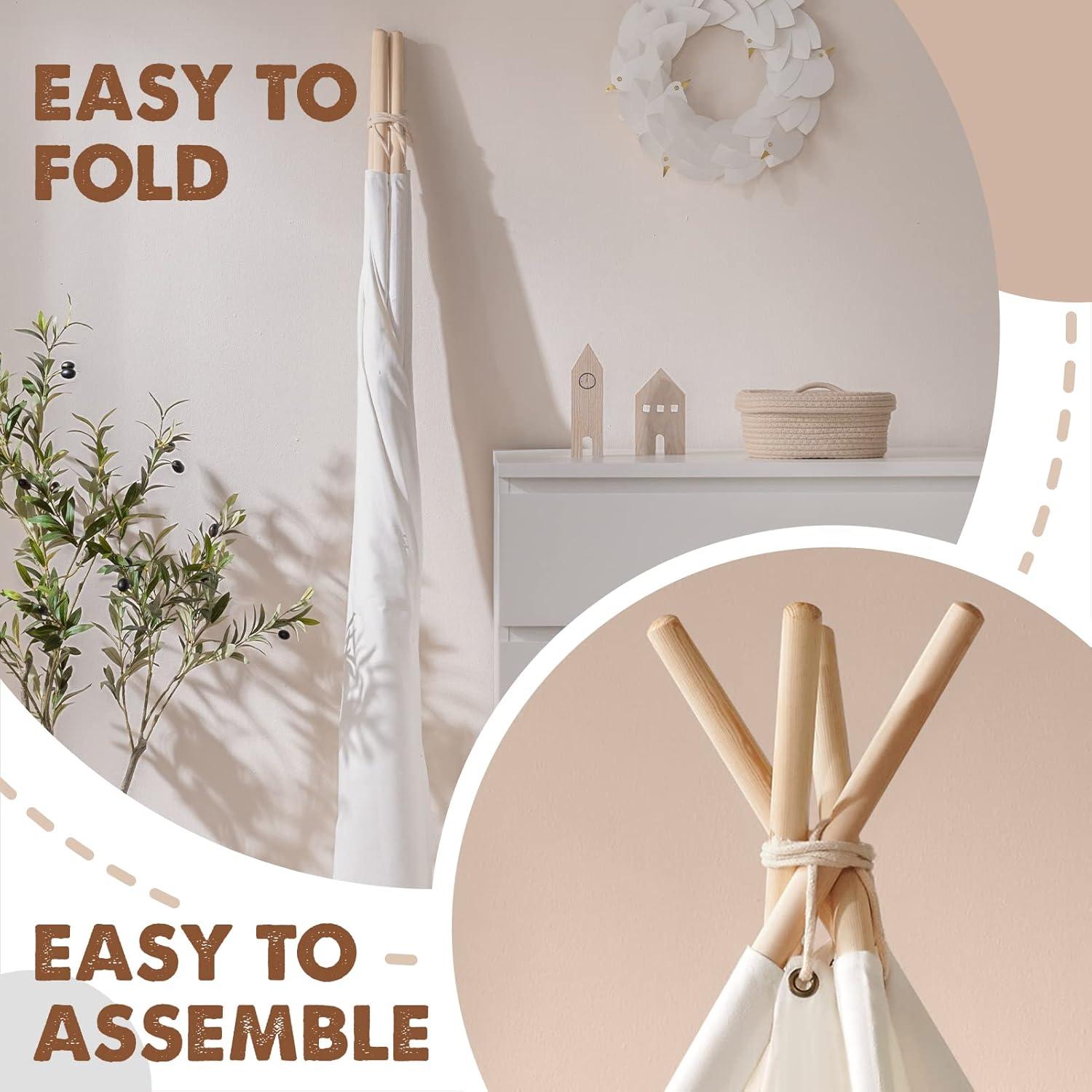 imageTiny Land Teepee Tent for Kids 100 Cotton Play Tent with Padded Mat amp Star Lights Foldable with Carry Bag Indoor Play Tent for Girls amp Boys