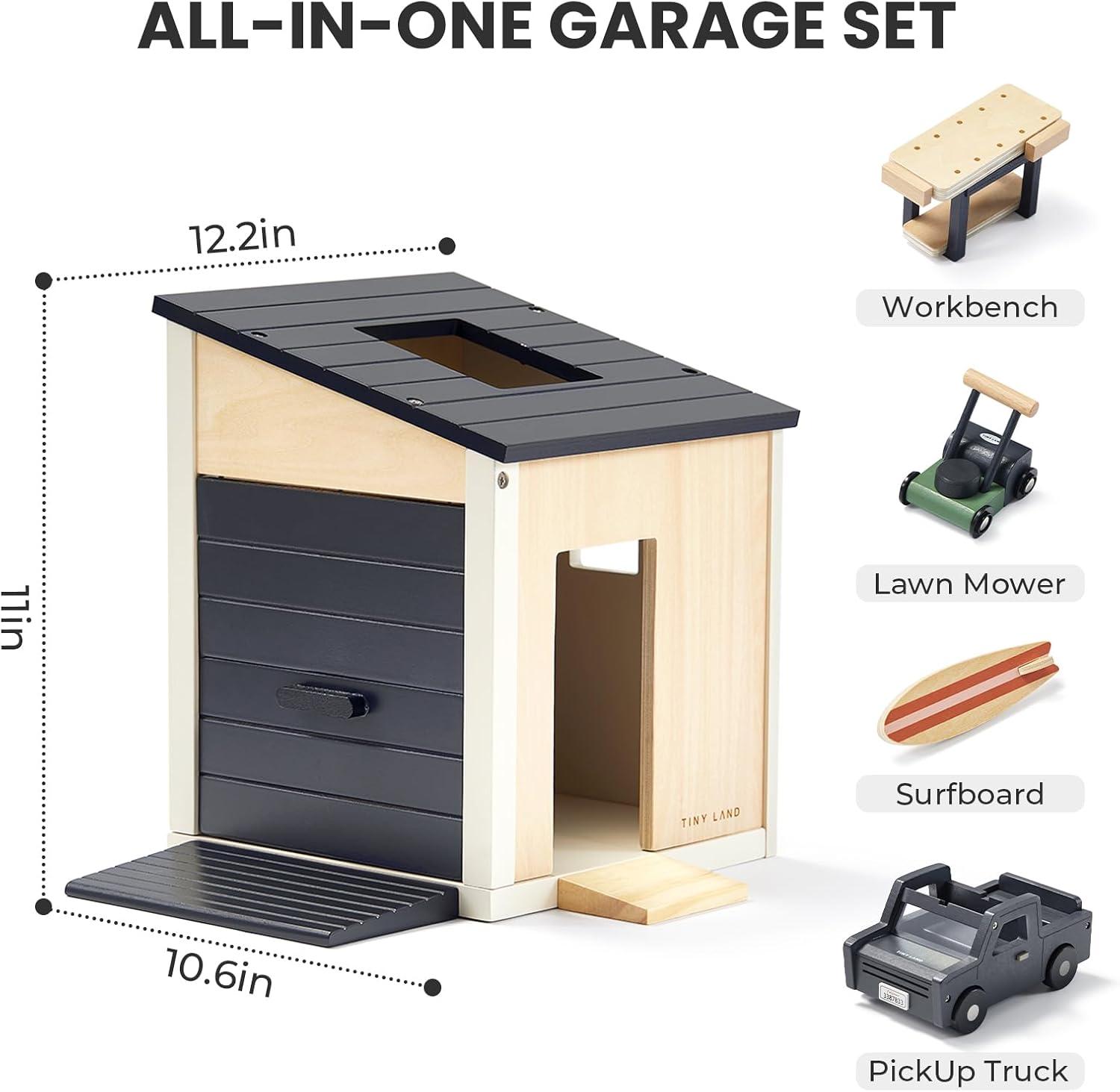 imageTiny Land Wooden Dollhouse Garage Set Realistic Design with Garage WorkbenchLawn Mower amp SUV Car Expansion Dollhouse Furniture amp Accessories for Doll house Educational Pretend Play Gift for Kids