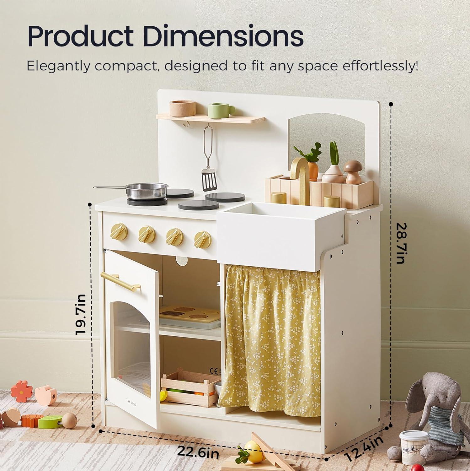 imageTiny Land Wooden Play Kitchen Toddler Kitchen with Cutting Food Set Kids Kitchen Playset Toys for Girls amp Boys Educational Role Play Gift for Small SpacesWhite