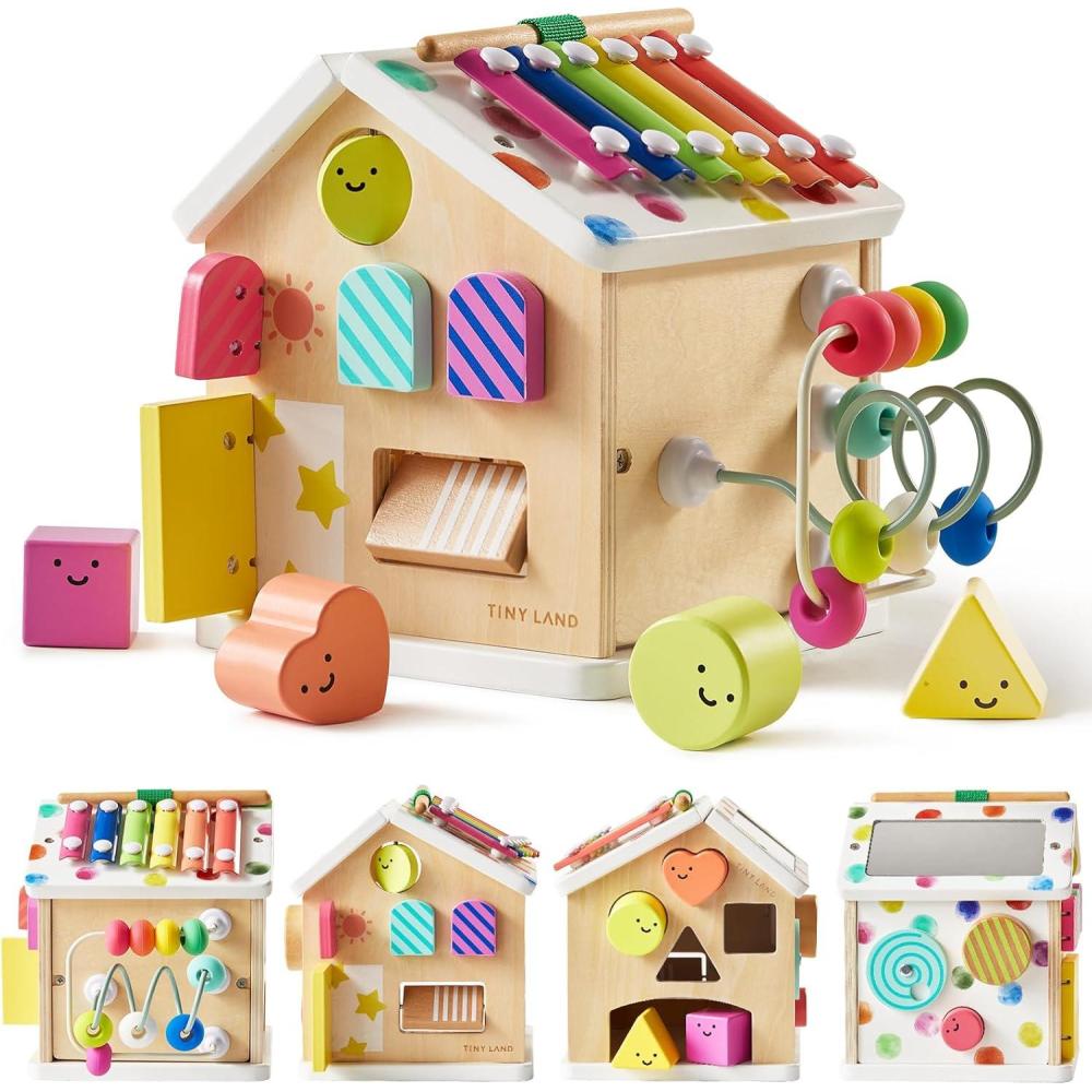 imageTiny Land 9in1 Wooden Activity Cube Montessori Baby Activity Center for 1 Year Old Educational Toy for Toddlers Ideal Gift for Boys and Girls MorandiRainbow