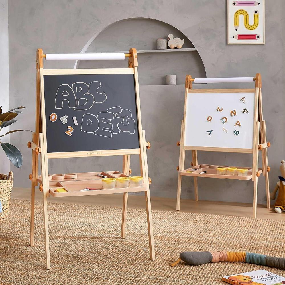 imageTiny Land Easel for Kids DoubleSided Magnetic Easel Adjustable Wooden Kids Art Easel with Paper Roll LearningToy for 345678 Years Old Boy amp Girls
