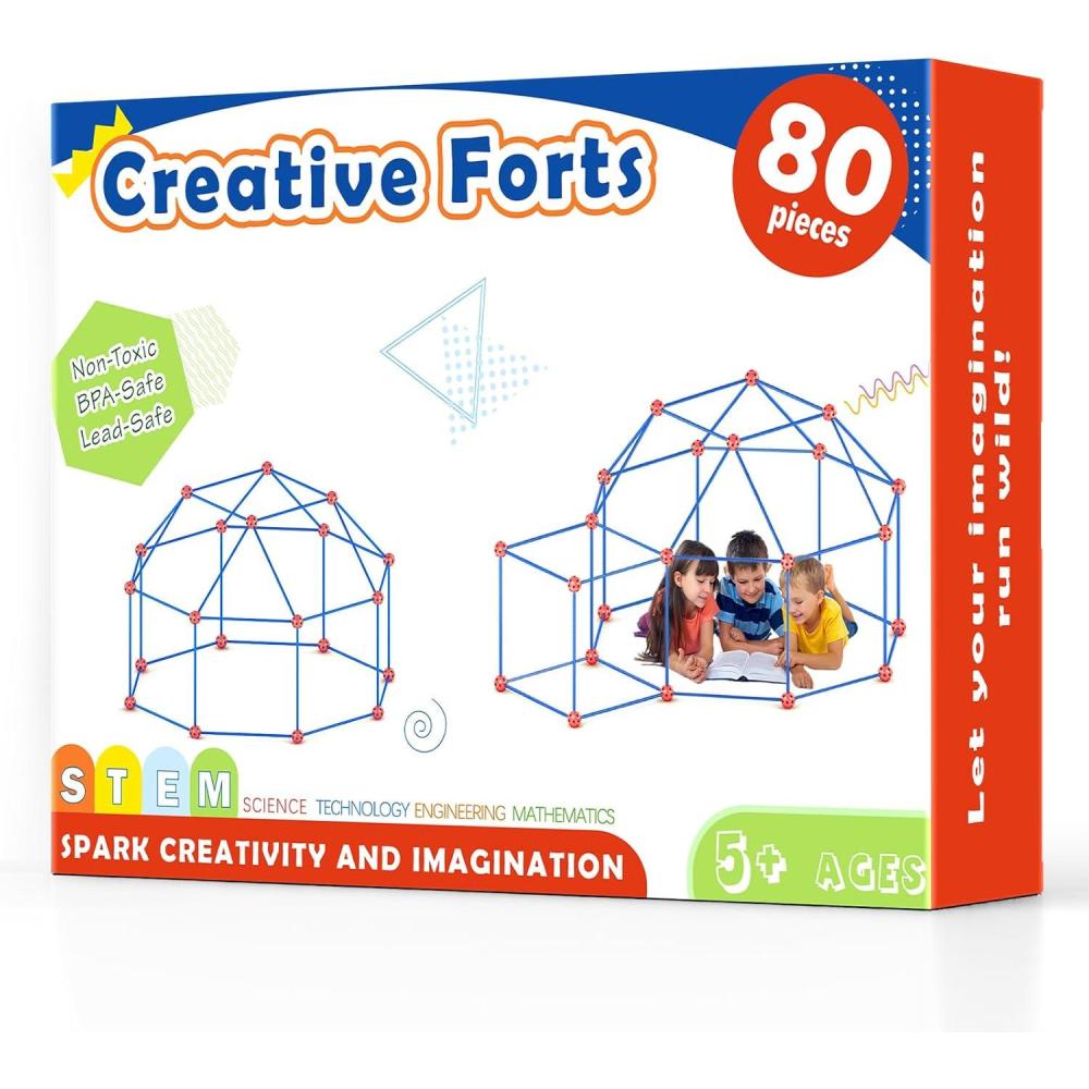 imageTiny Land Fort Building Kit Creative Fort Indoor Outdoor for 512 Years Old Boys and Girls STEM Building Toys with Storage Bag DIY Castles Tunnels with 86 Rods and 44 BallsRedbule